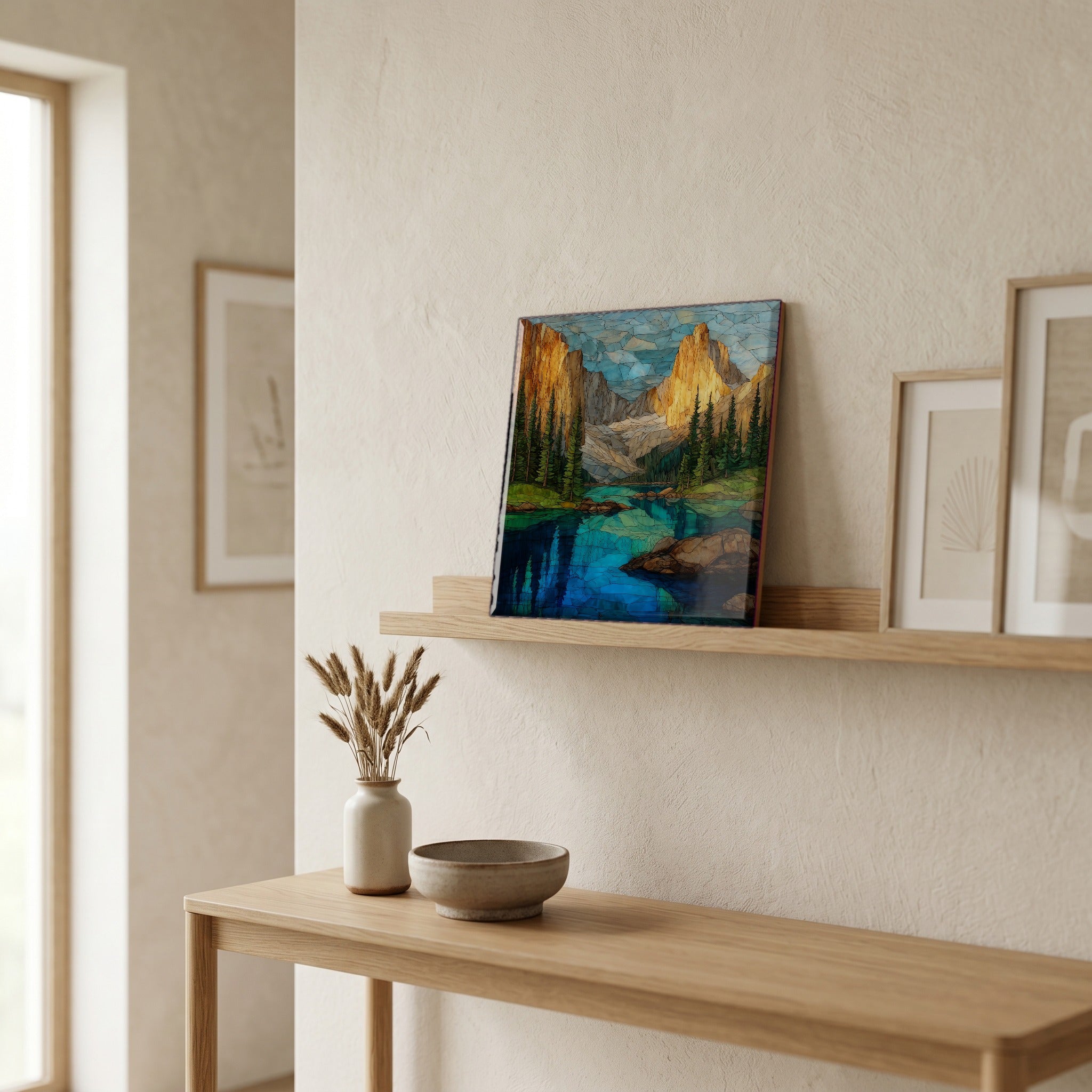 In the entryway, first thing you see.