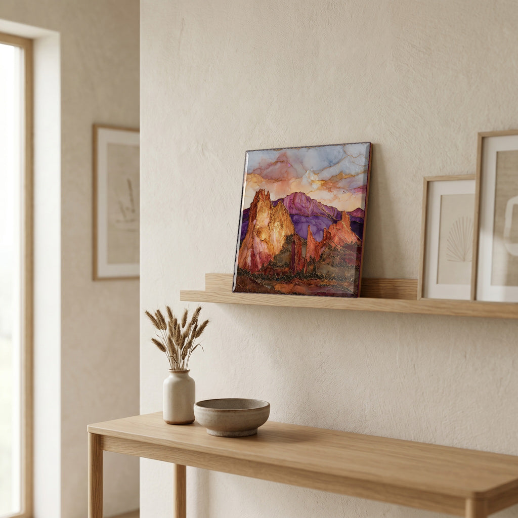 On a picture ledge, where the light comes in.