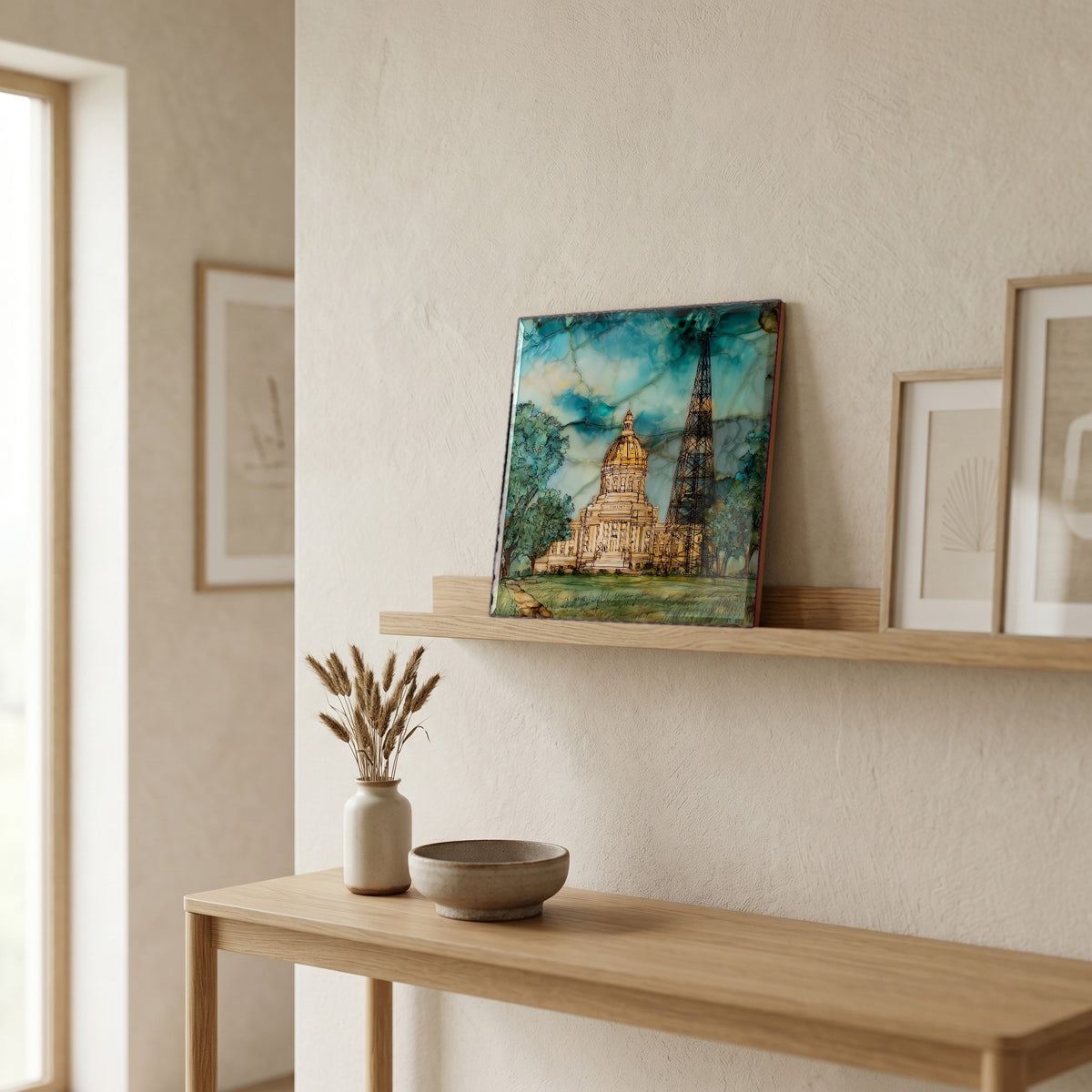 In the entryway, first thing you see.