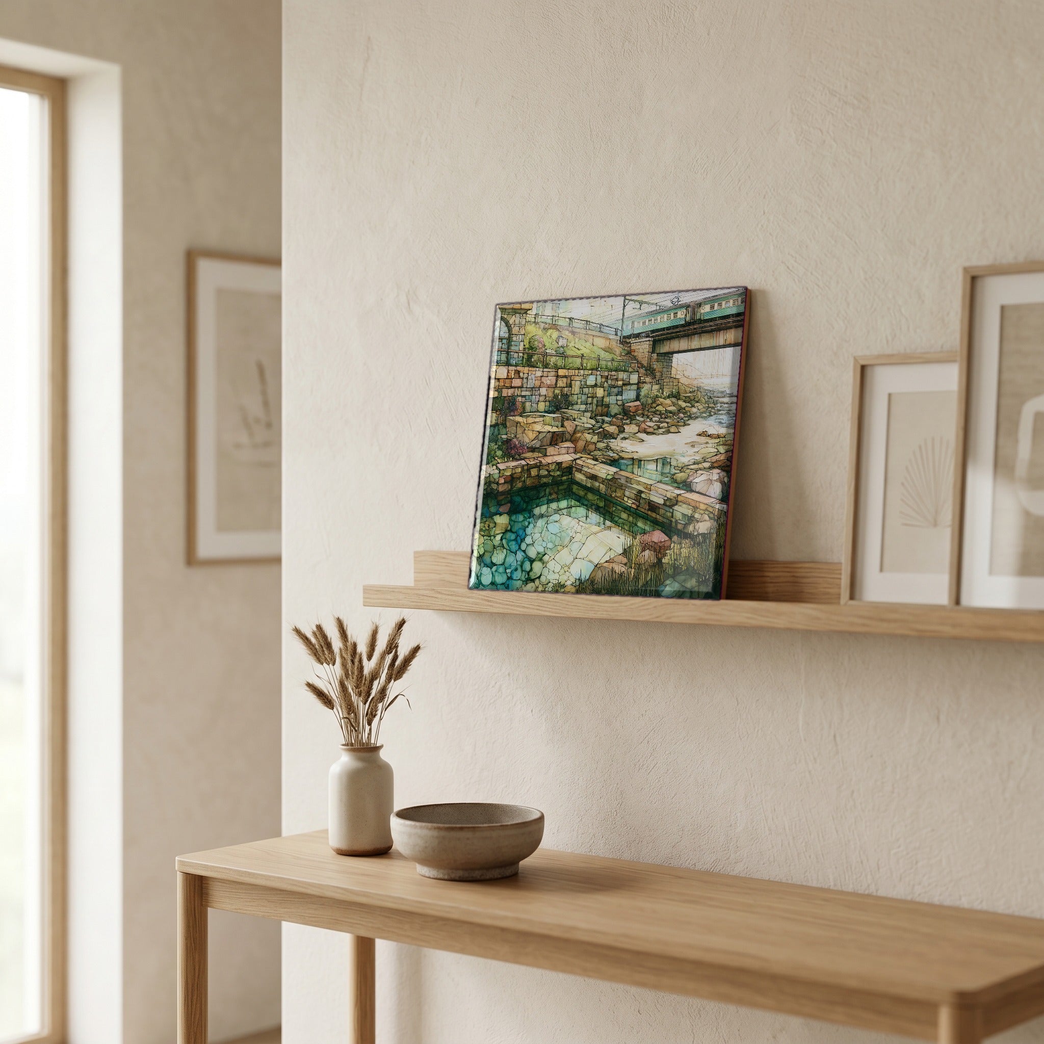 In the entryway, first thing you see.