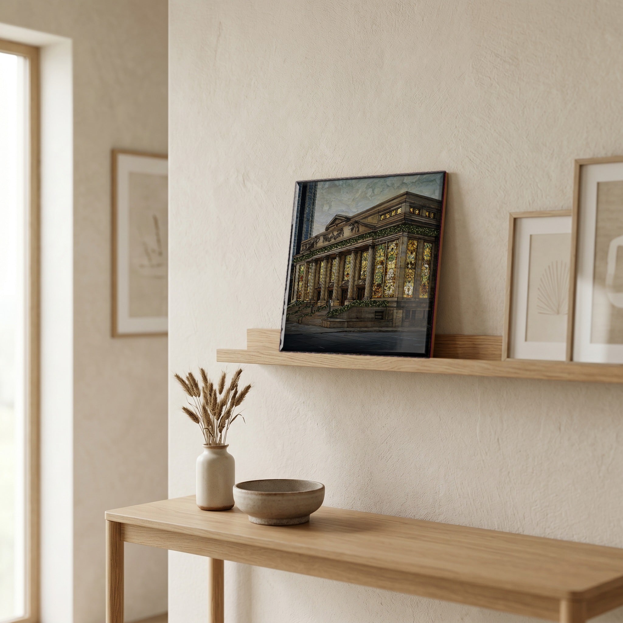 In the entryway, first thing you see.