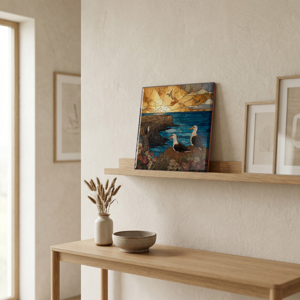 On a picture ledge, where the light comes in.