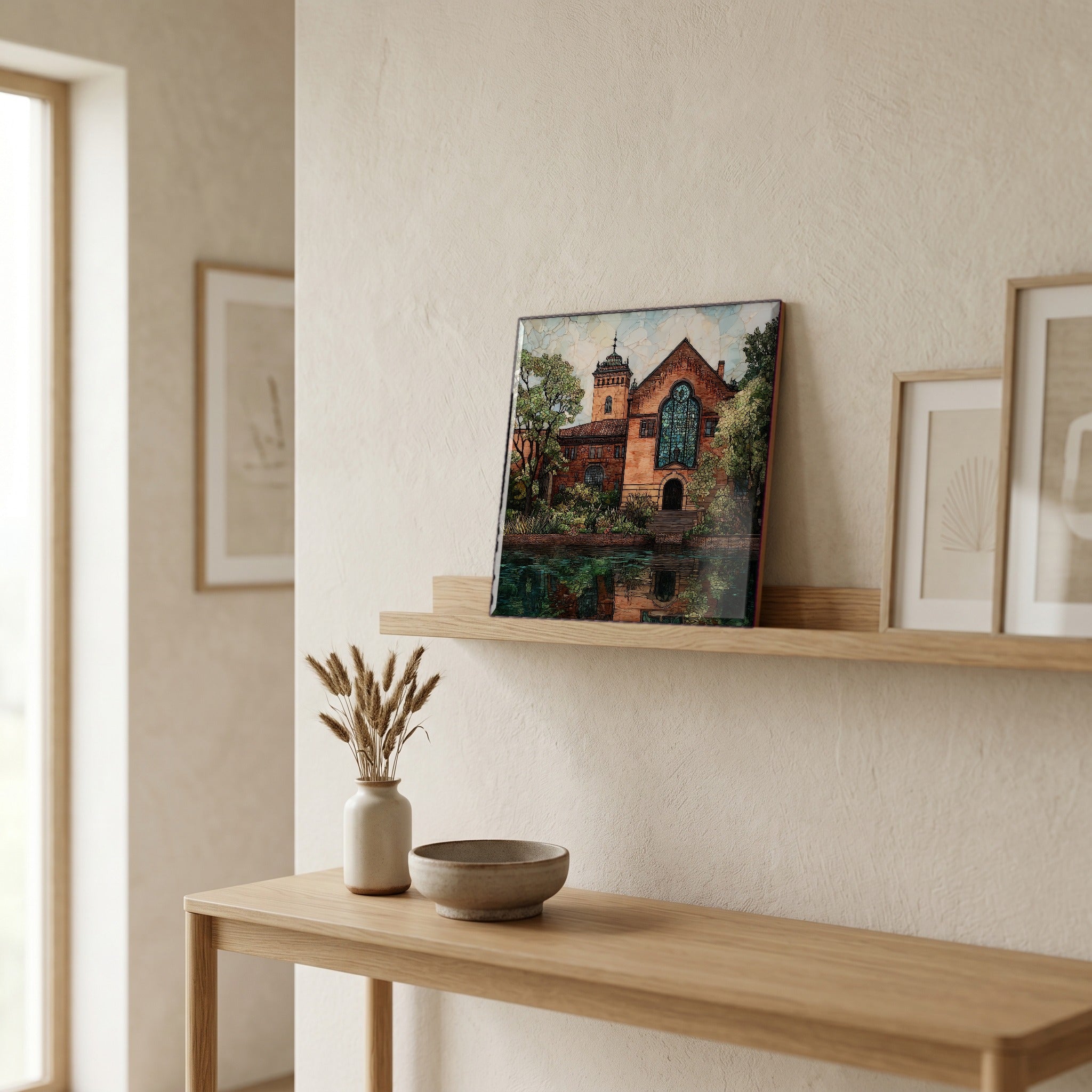 In the entryway, first thing you see.