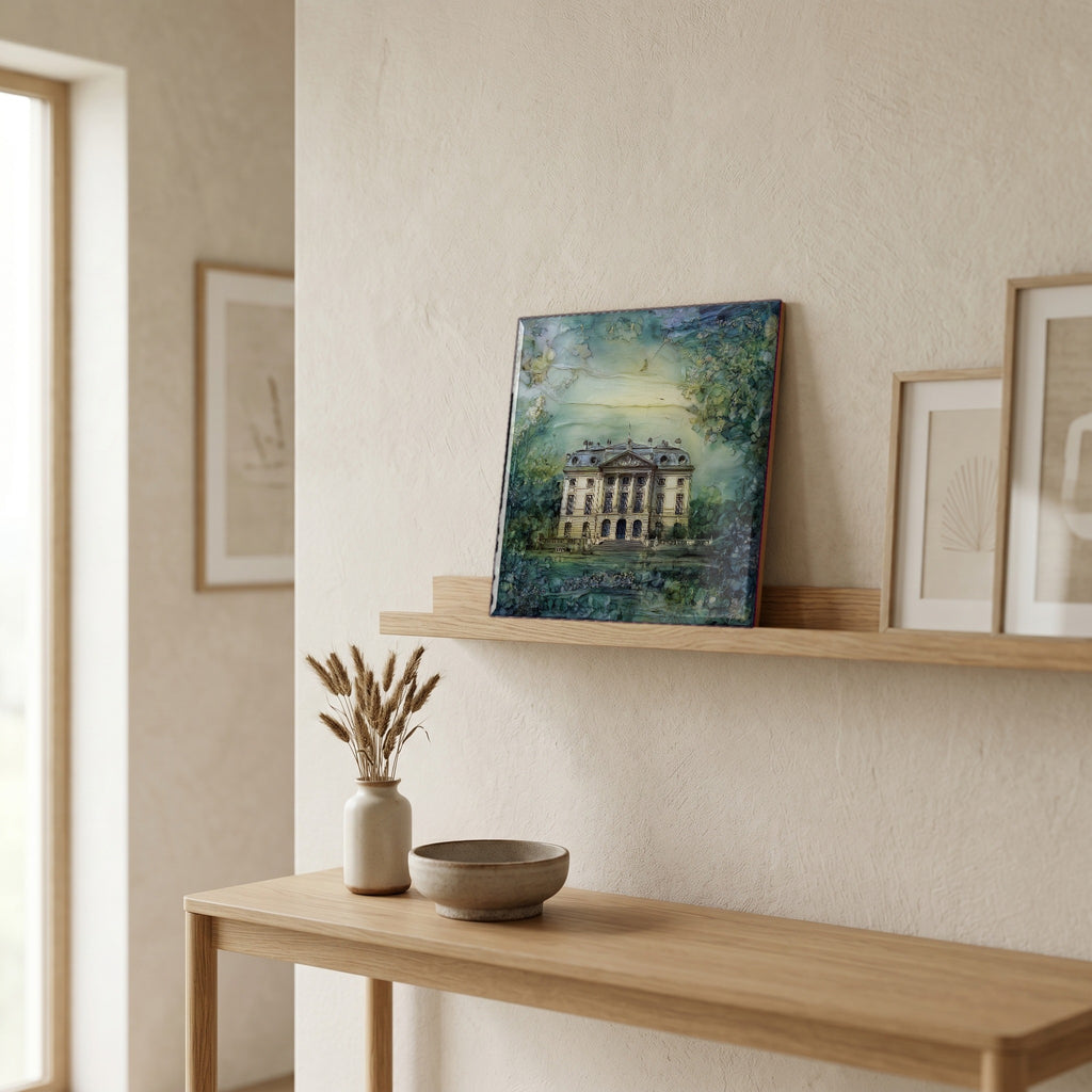 On a picture ledge, where the light comes in.