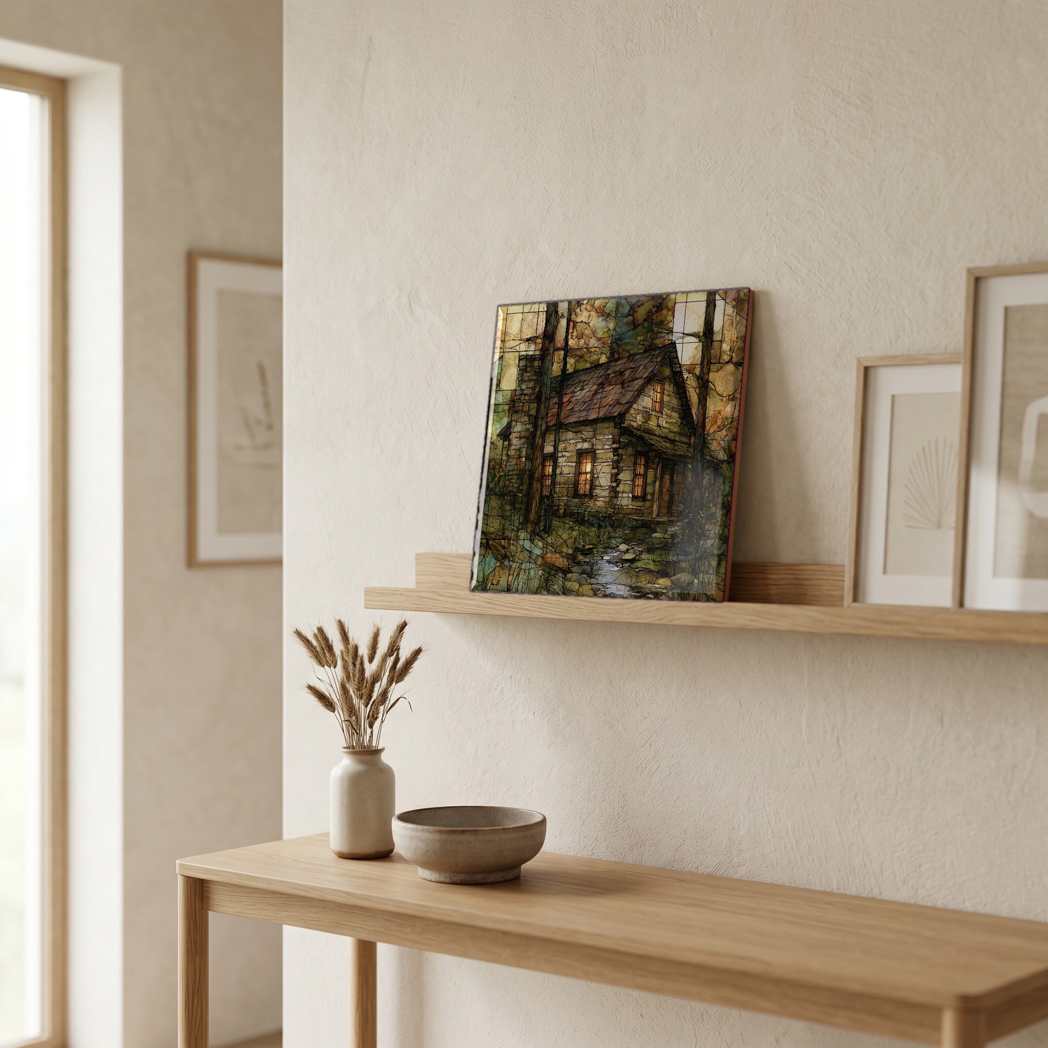 In the entryway, first thing you see.
