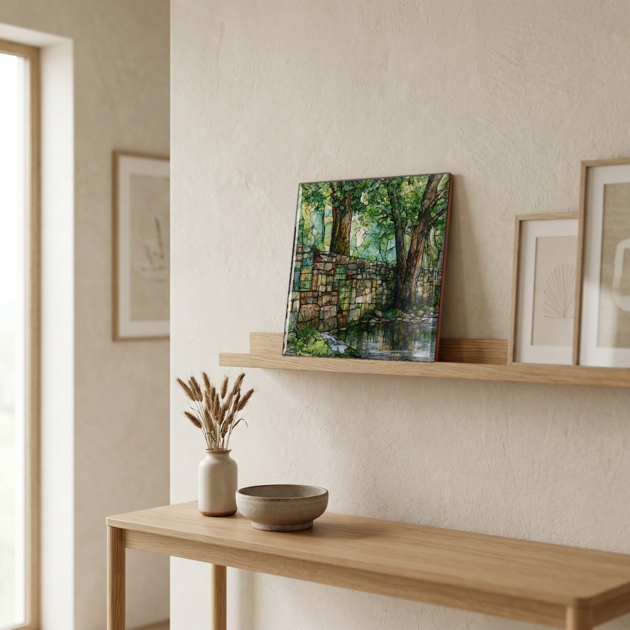 In the entryway, first thing you see.