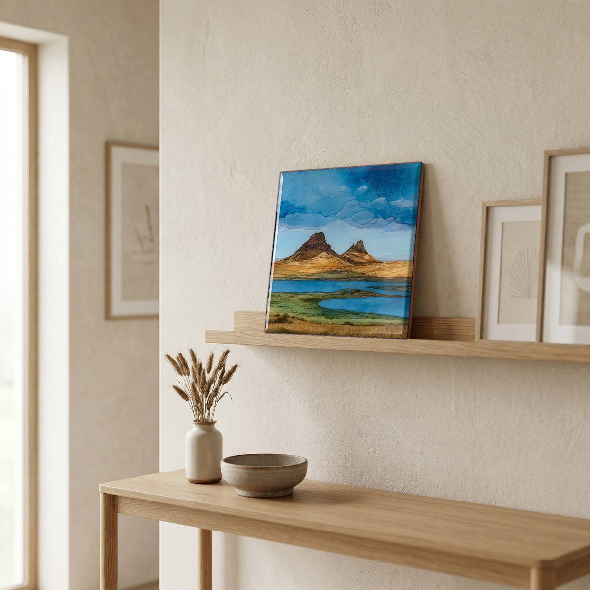 In the entryway, first thing you see.