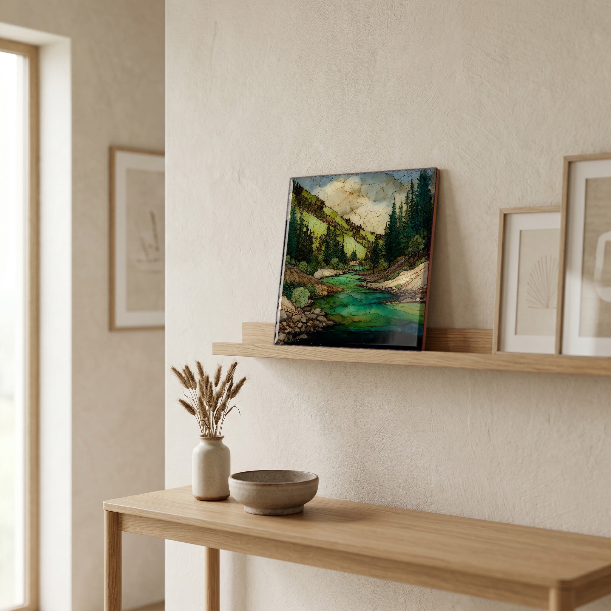 In the entryway, first thing you see.