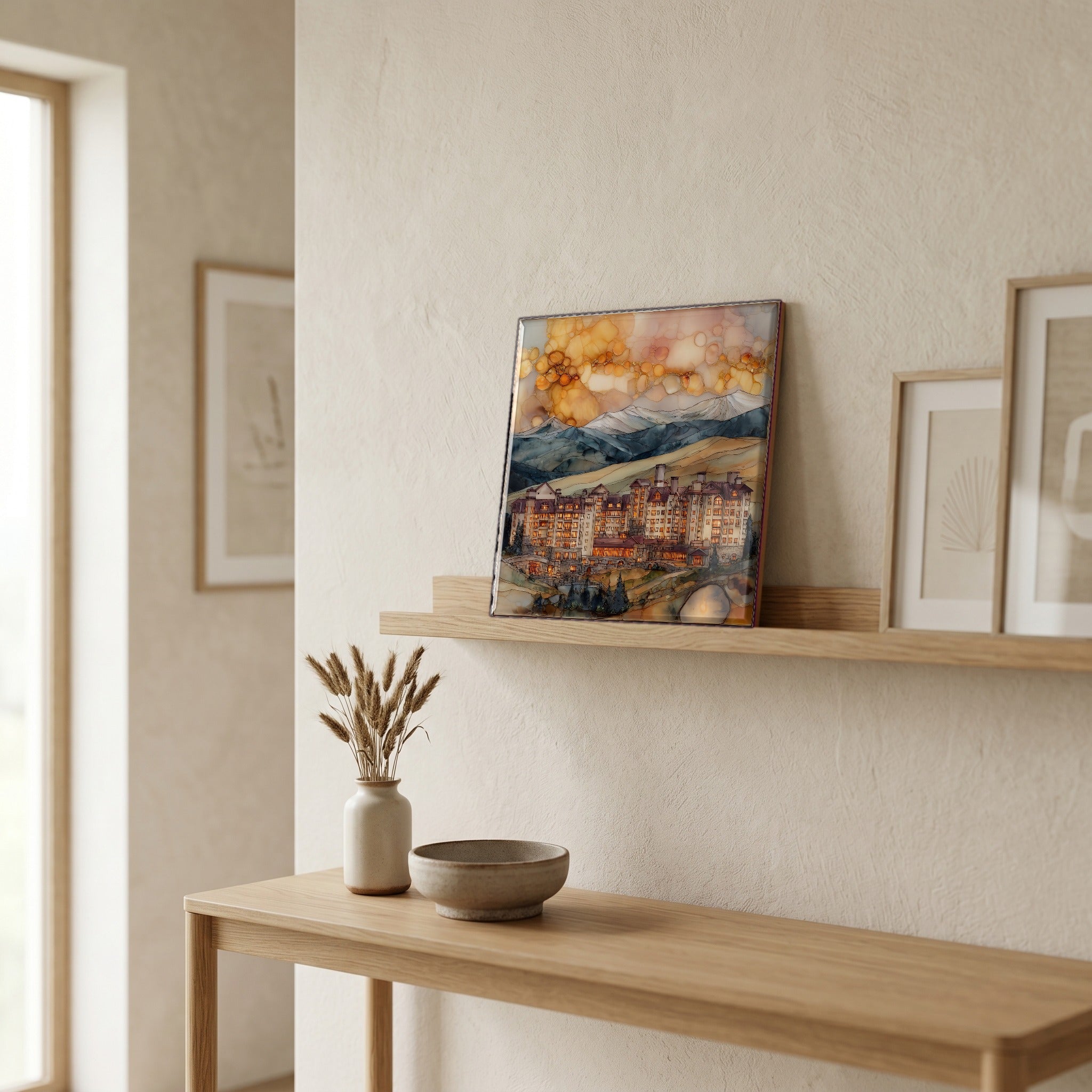 On a picture ledge, where the light comes in.