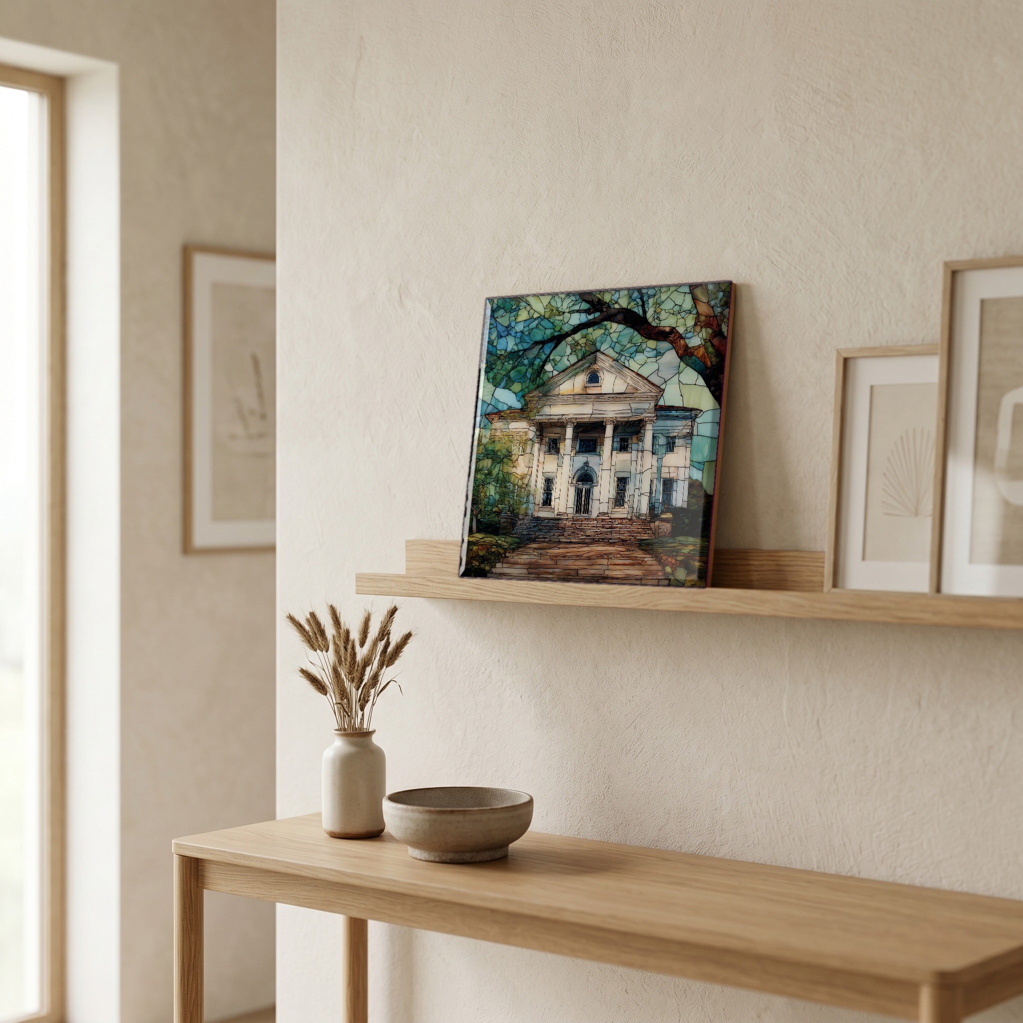 In the entryway, first thing you see.