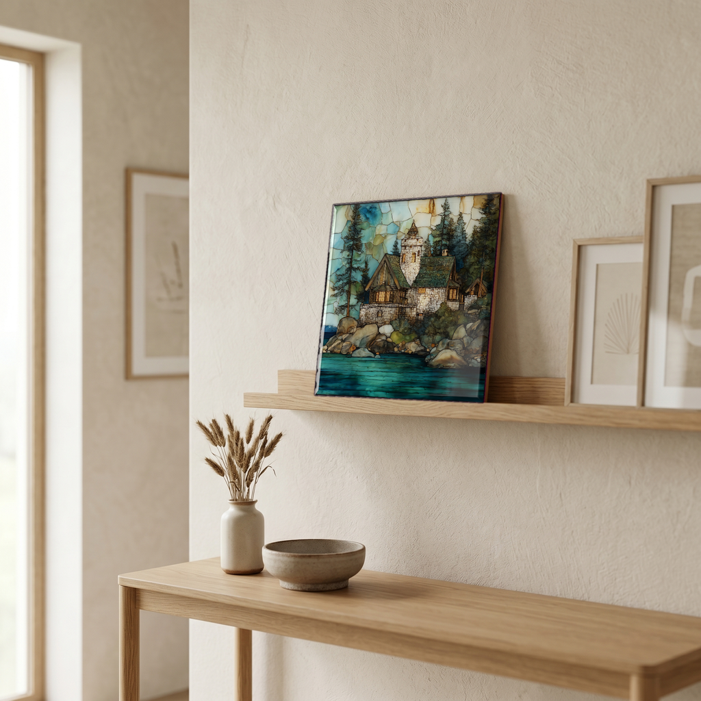 On a picture ledge, where the light comes in.