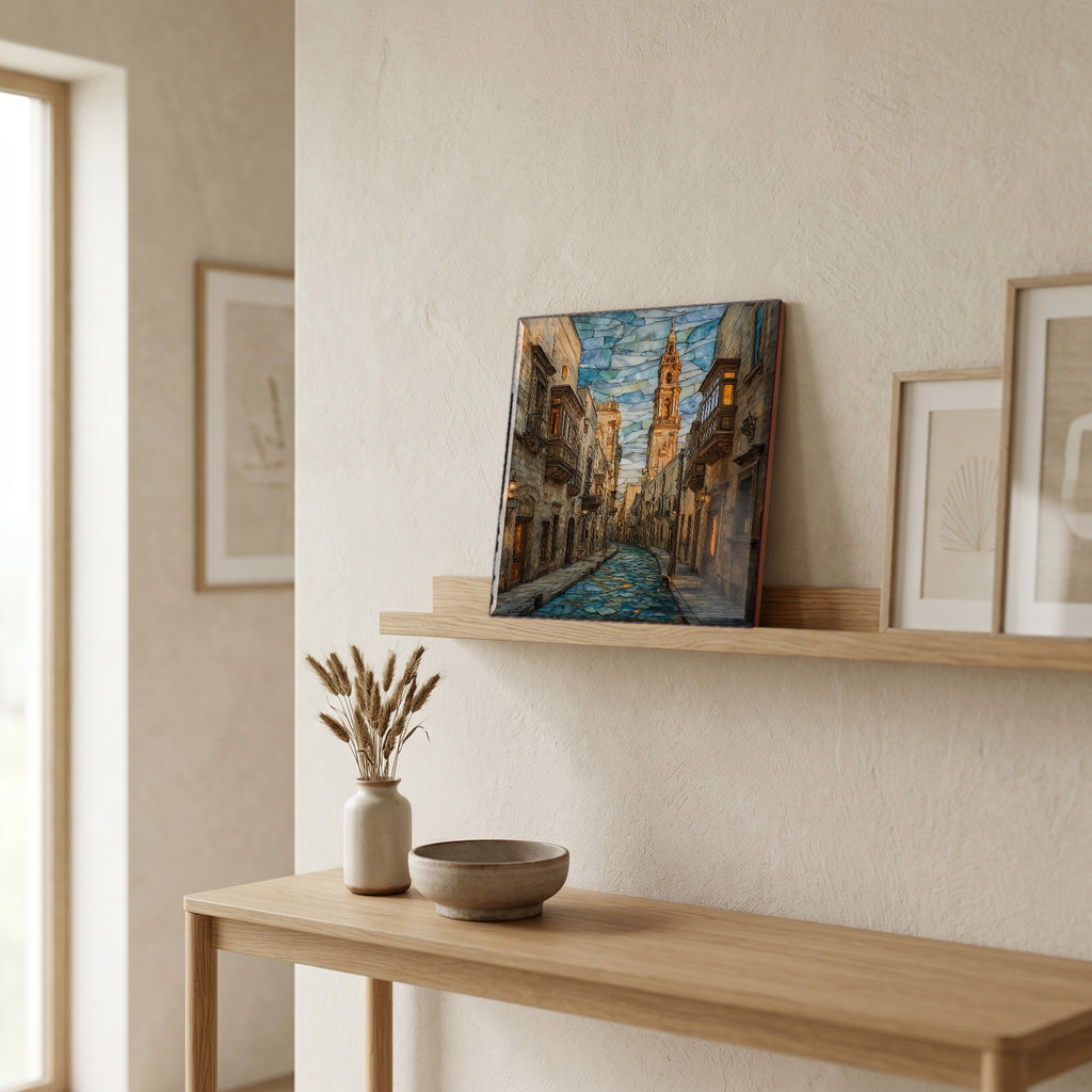 On a picture ledge, where the light comes in.
