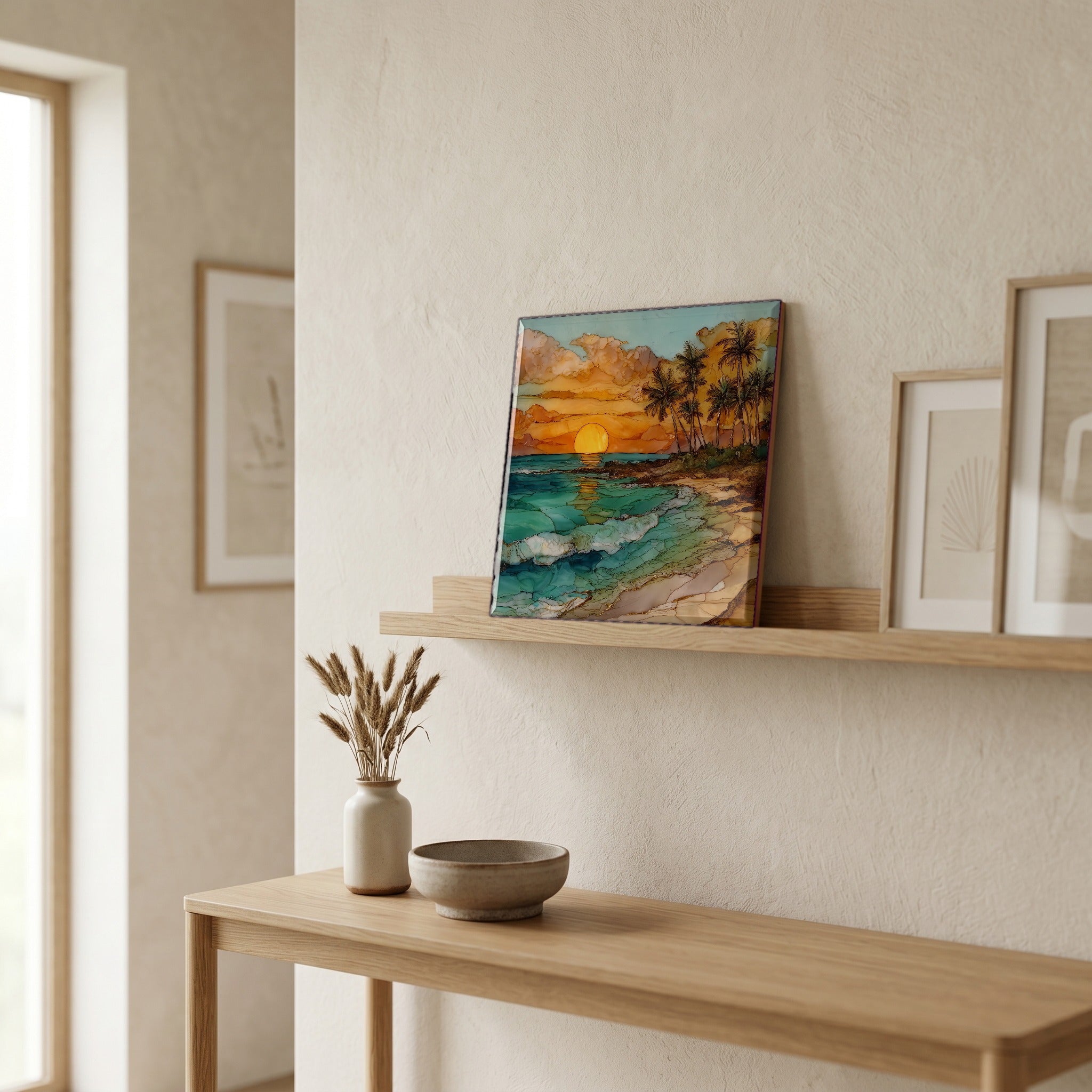 On a picture ledge, where the light comes in.