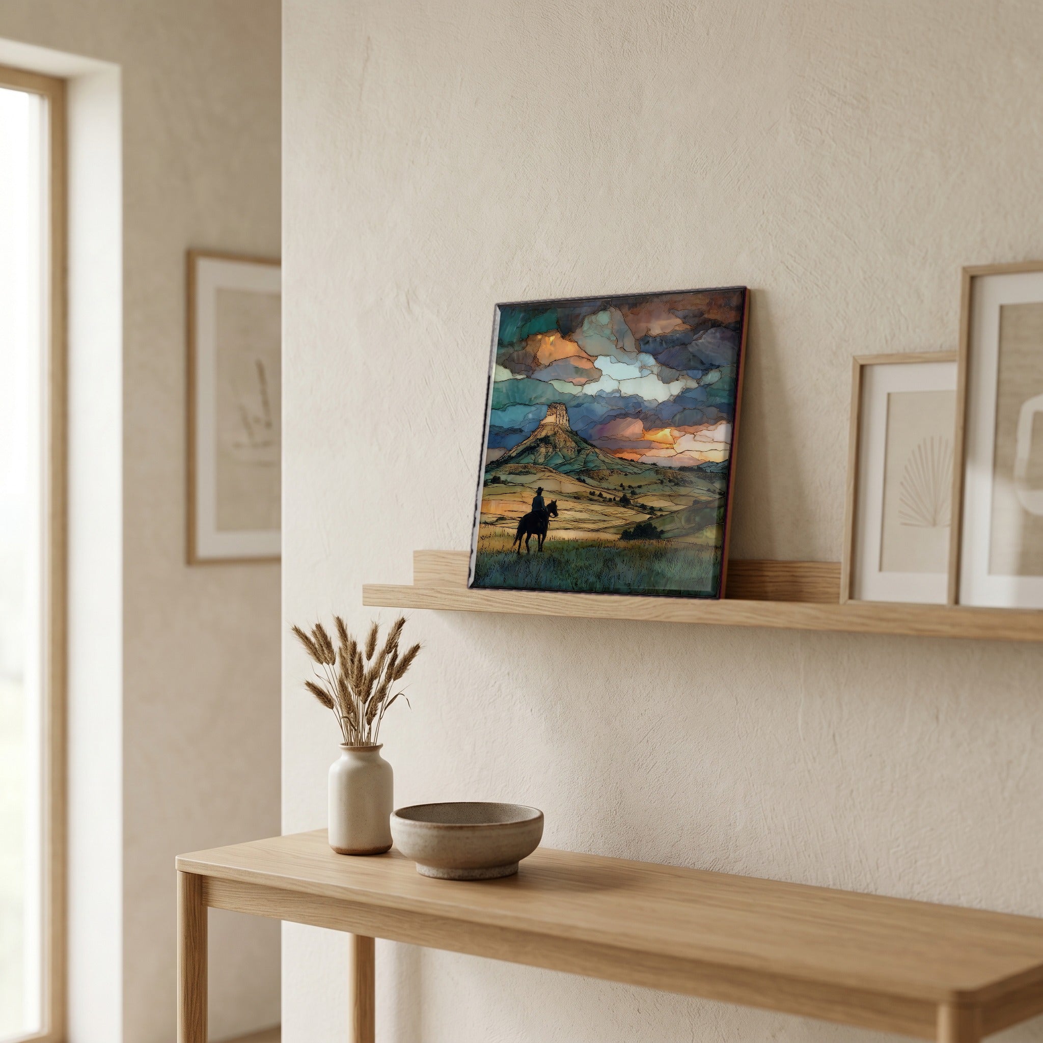 In the entryway, first thing you see.