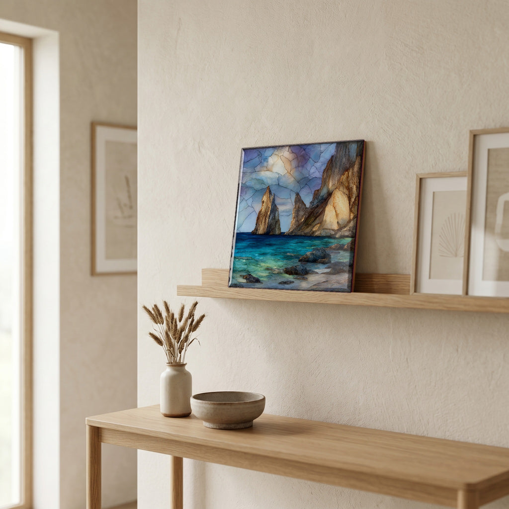 On a picture ledge, where the light comes in.