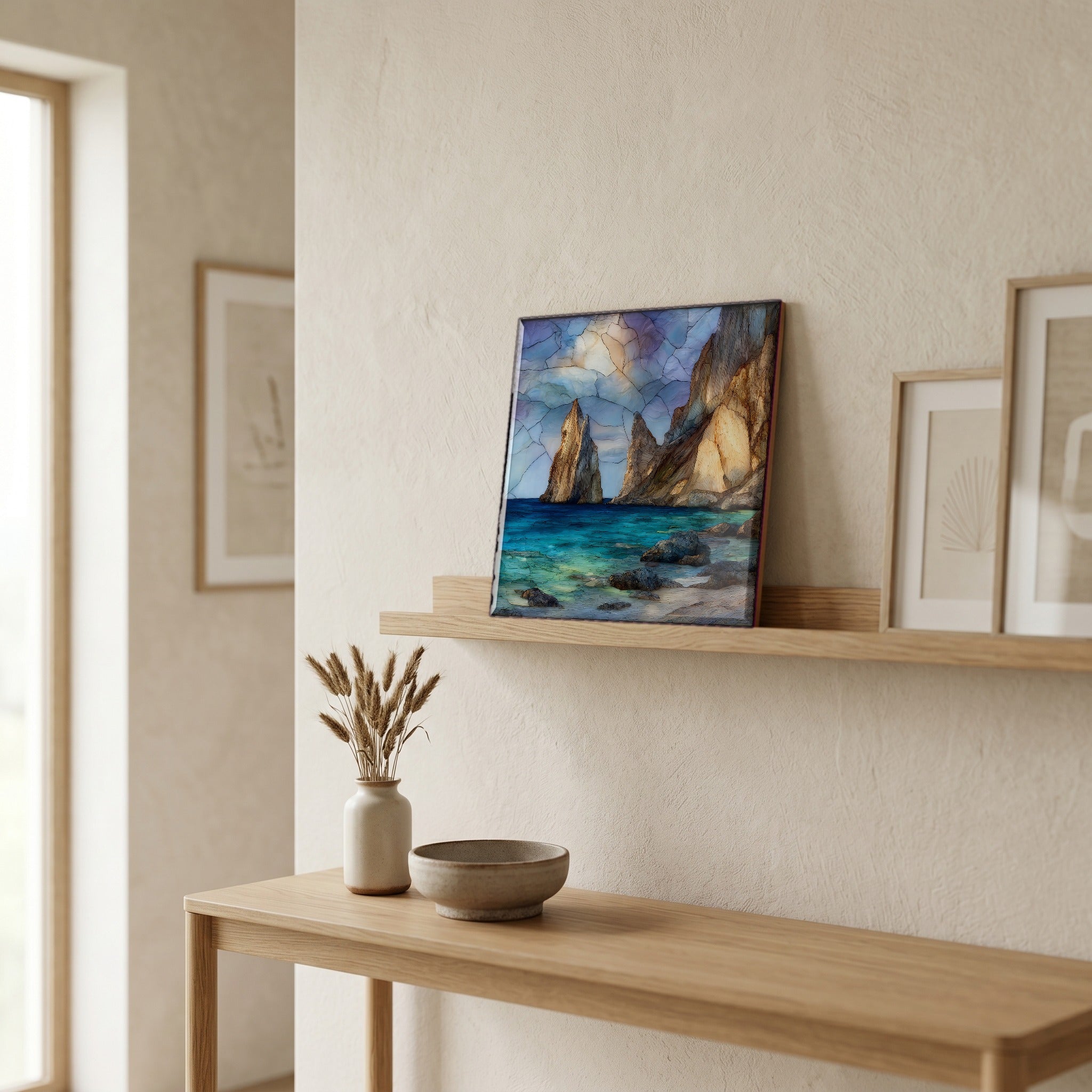 On a picture ledge, where the light comes in.
