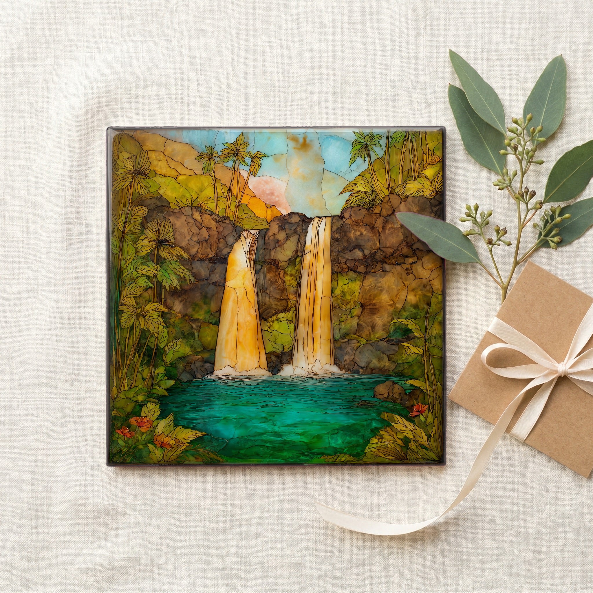 Twin Falls Hana Maui Ceramic Art Tile — gifting