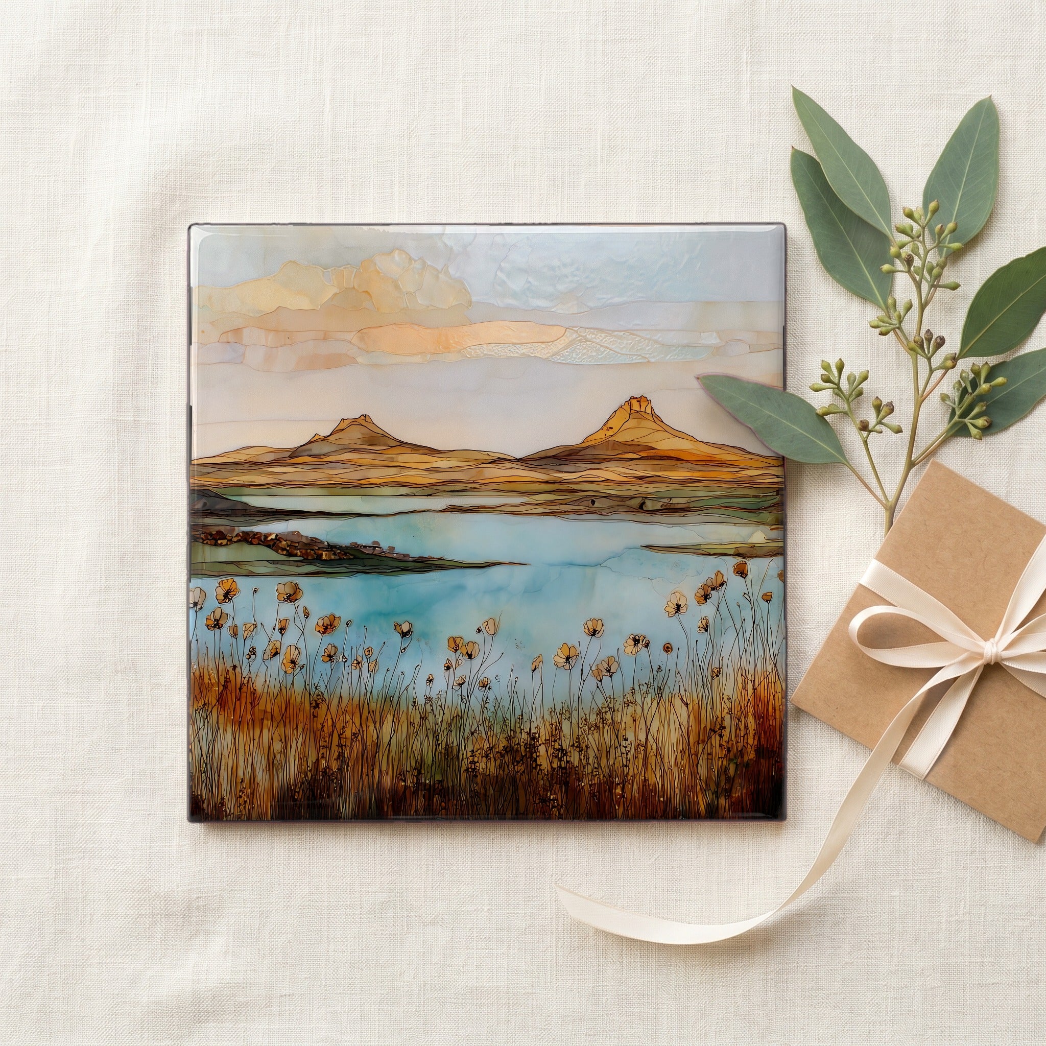 Two Buttes reservoir Ceramic Art Tile — gifting