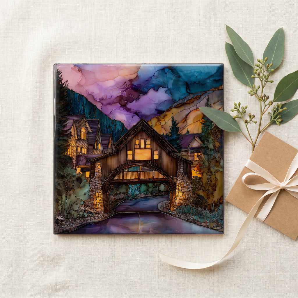 Vail Village covered bridge Eagle Valley Ceramic Art Tile — gifting