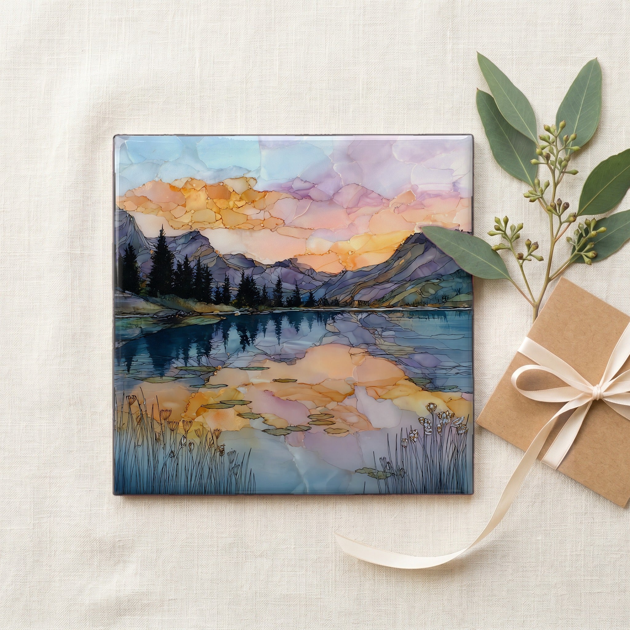 Sprague Lake reflection Rocky Mountain National Park Ceramic Art Tile — gifting