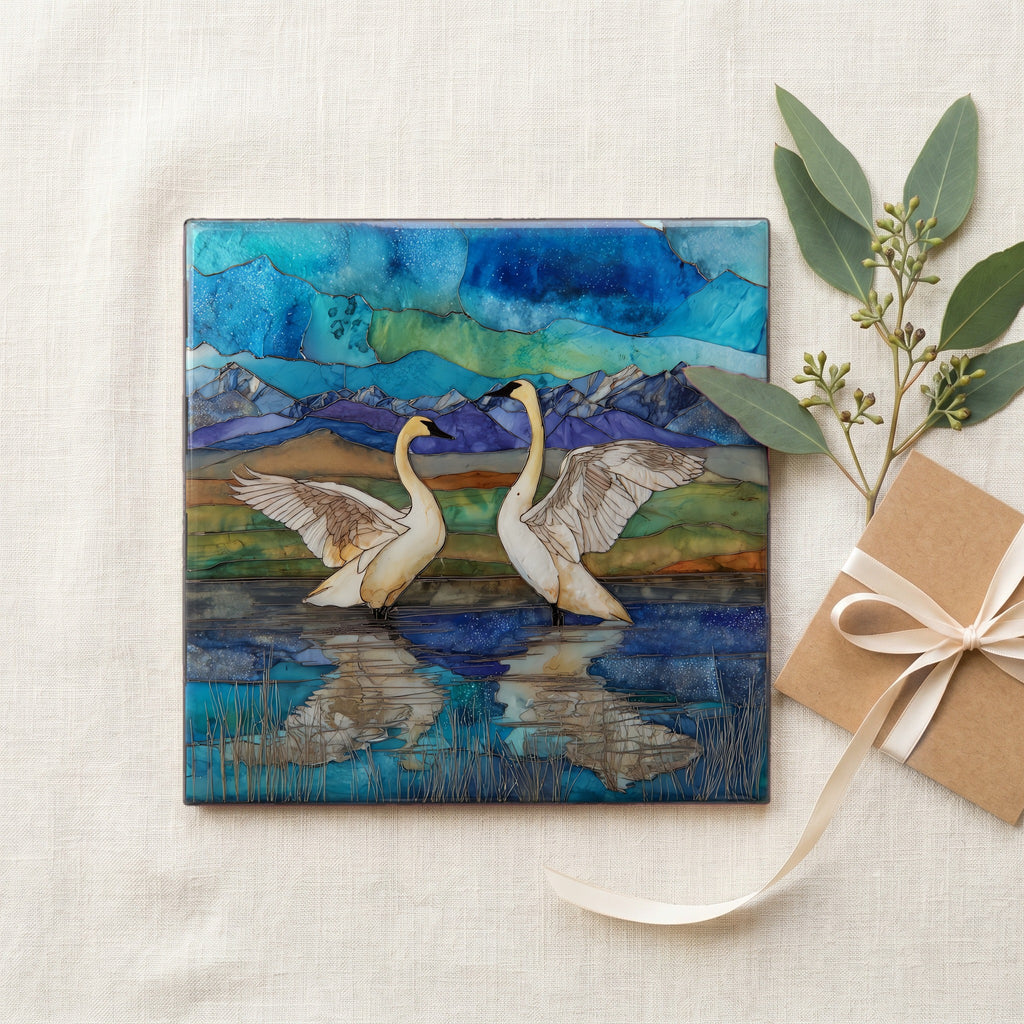a pair of trumpeter swans on Upper Red — gifting