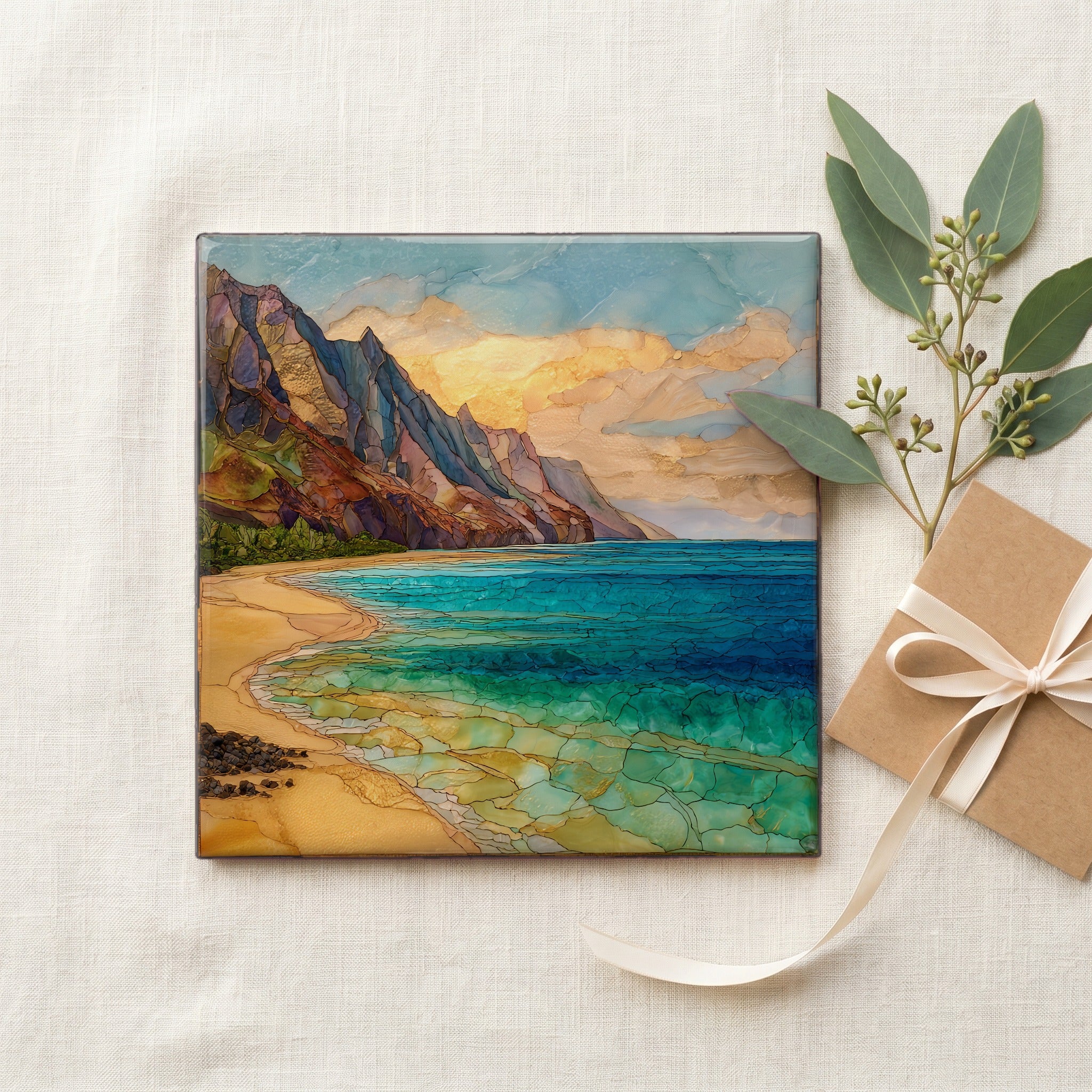 Tunnels Beach Kauai Ceramic Art Tile — gifting