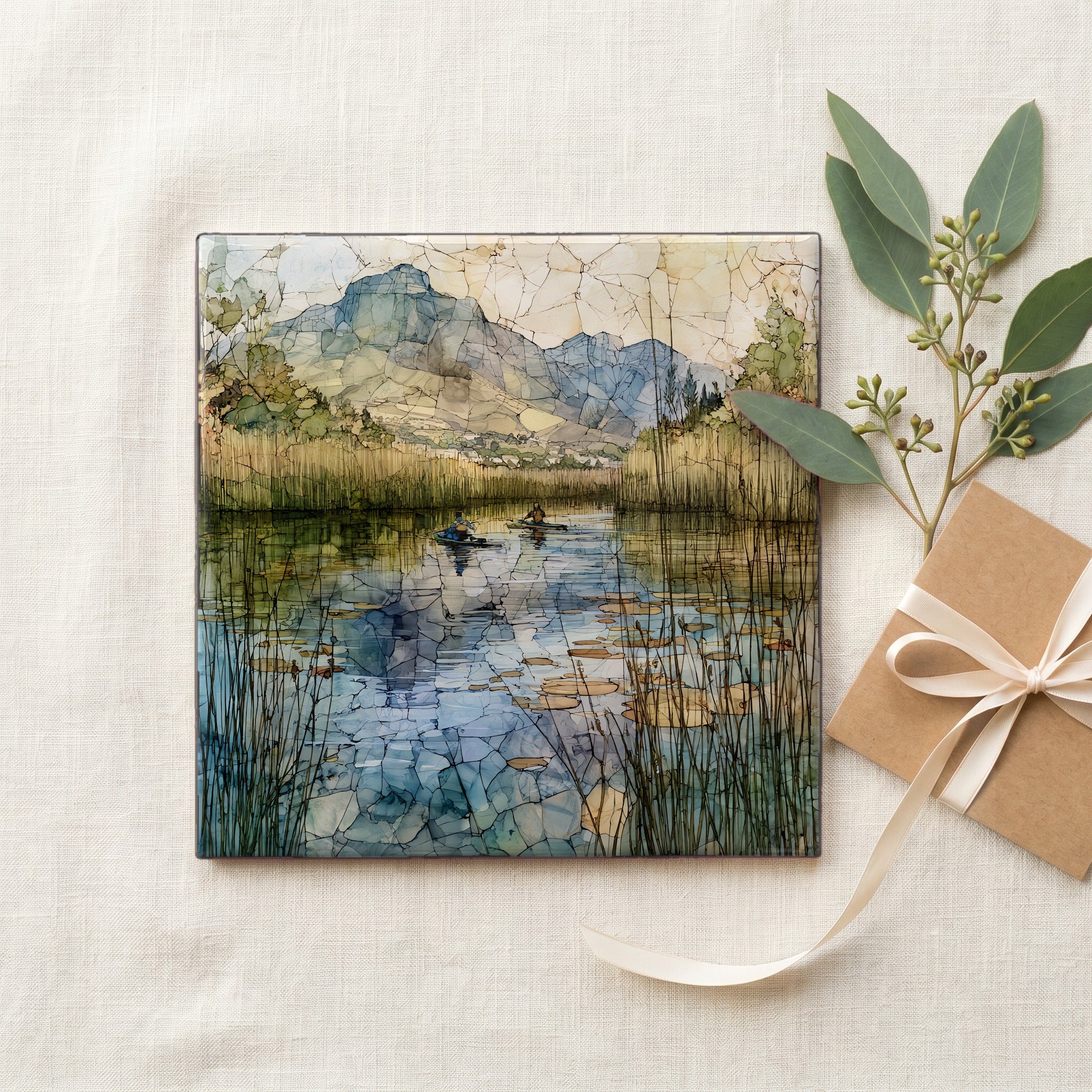 kayakers on the still water of — gifting