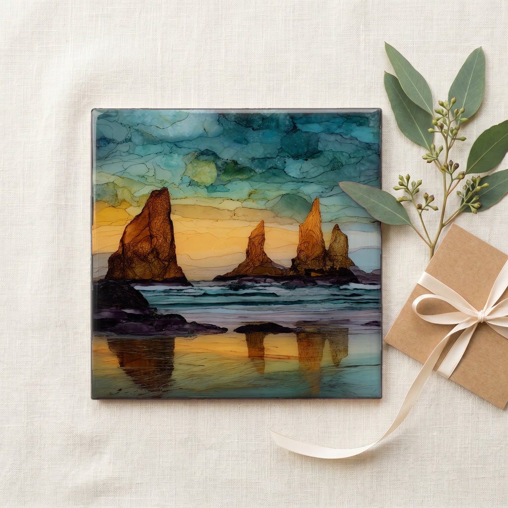 Bandon Beach sea stacks rising — gifting