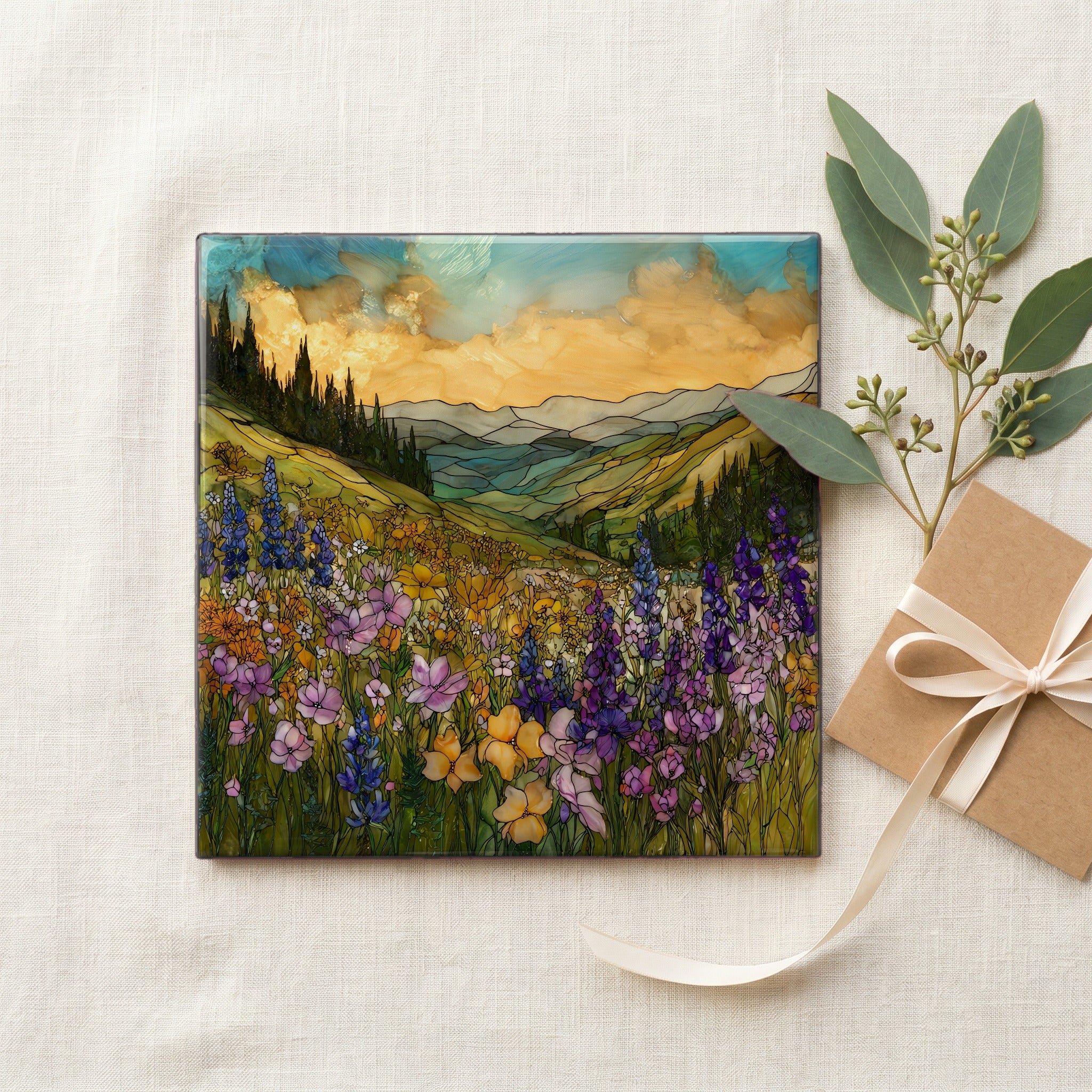 Wildflower super bloom Crested Butte Elk Range Ceramic Art Tile — gifting