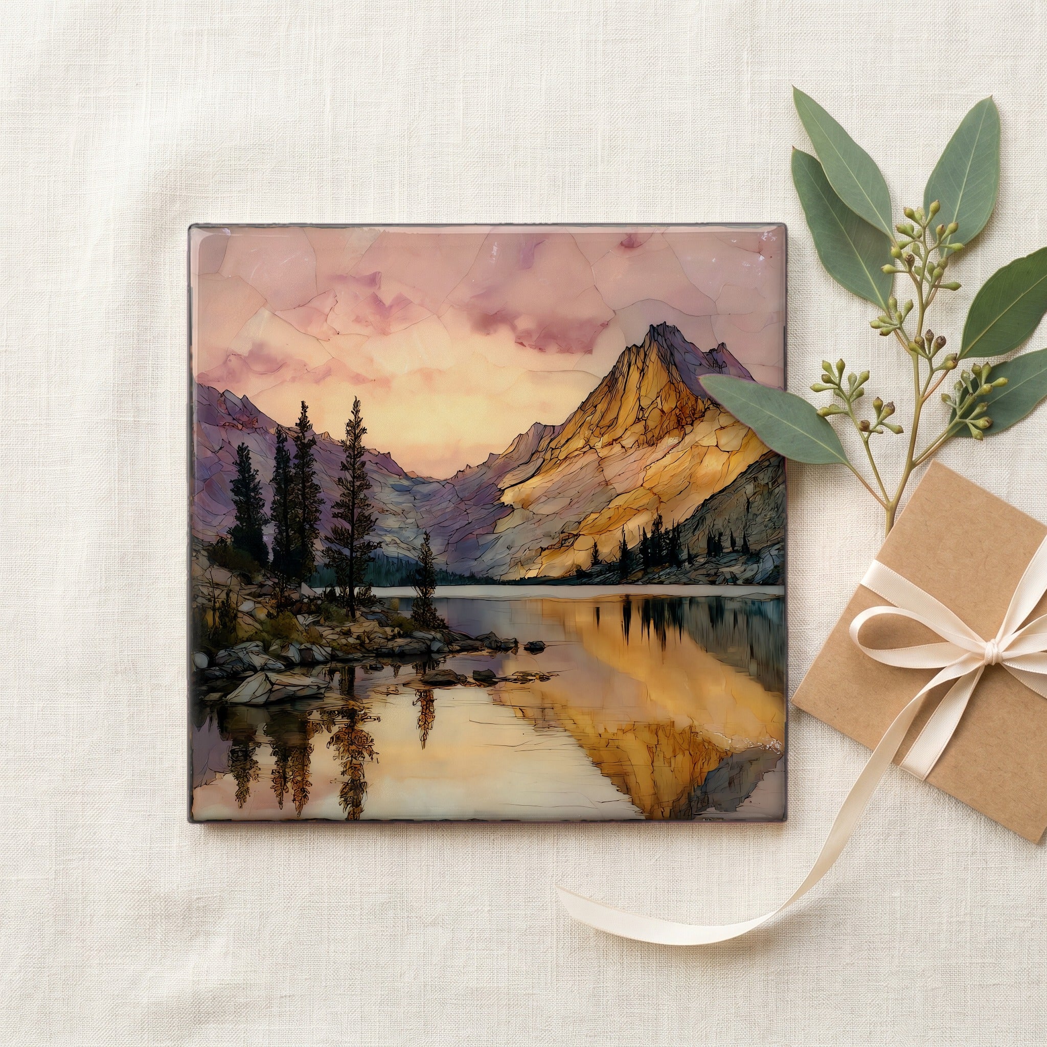 Bear Lake reflection of Hallett Peak Rocky Mountain National Park Ceramic Art Tile — gifting
