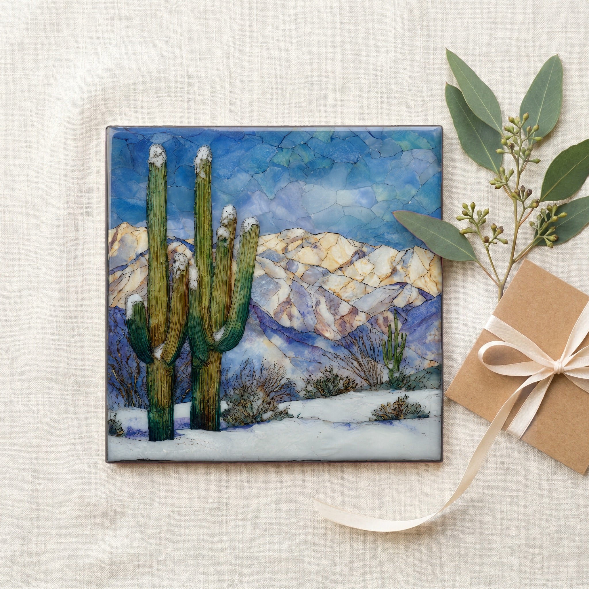 Snow on saguaros Saguaro National Park — gifting