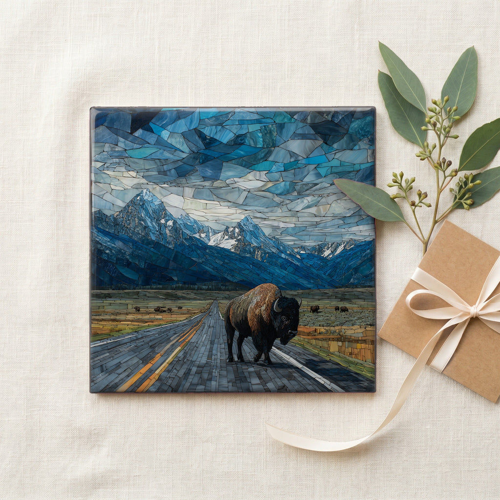a Yellowstone bison bull crossing the — gifting