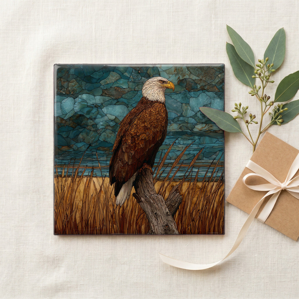 a bald eagle perched atop a — gifting
