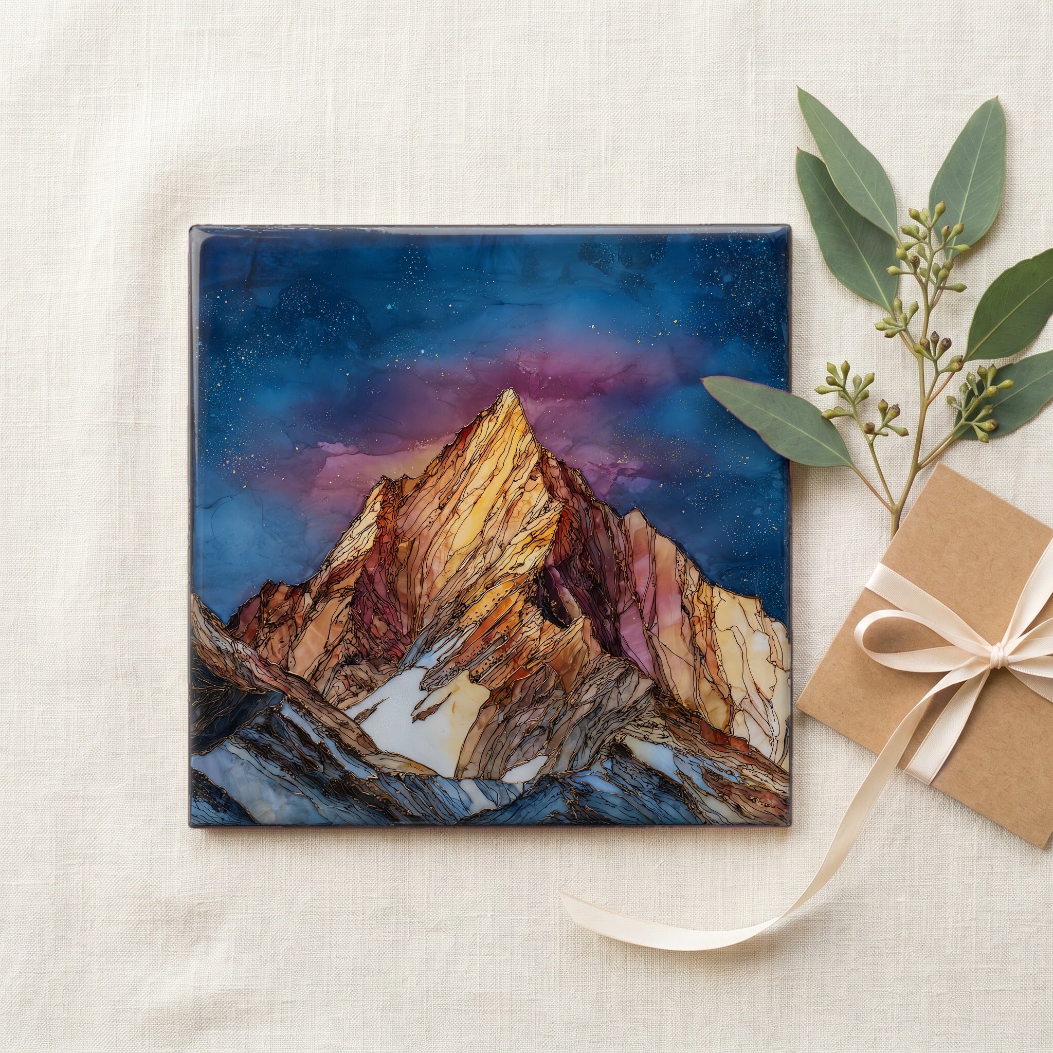 Snowy Mount Sneffels alpenglow San Juans Ceramic Art Tile — gifting