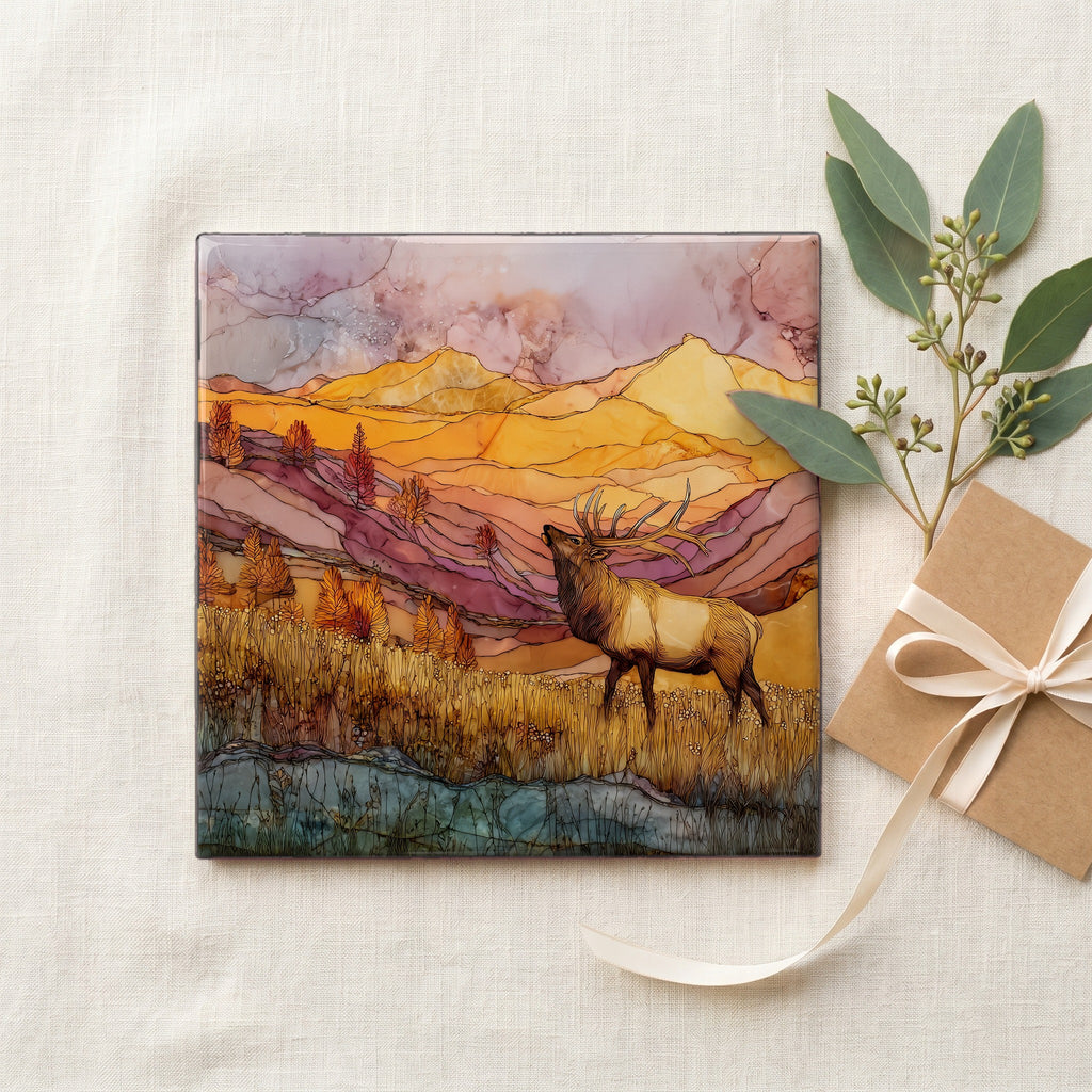 Elk bugling at Estes Front Range Ceramic Art Tile — gifting