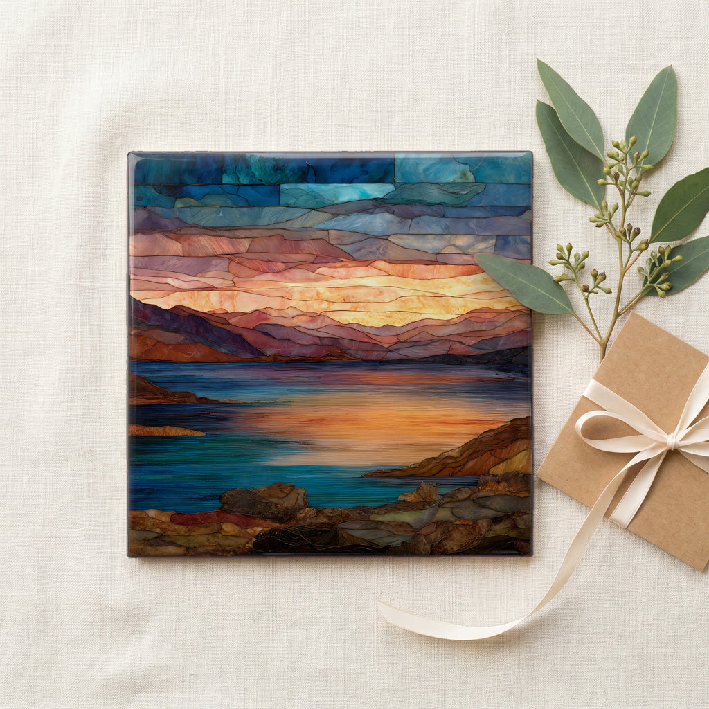 Blue Mesa Reservoir sunset Ceramic Art Tile — gifting