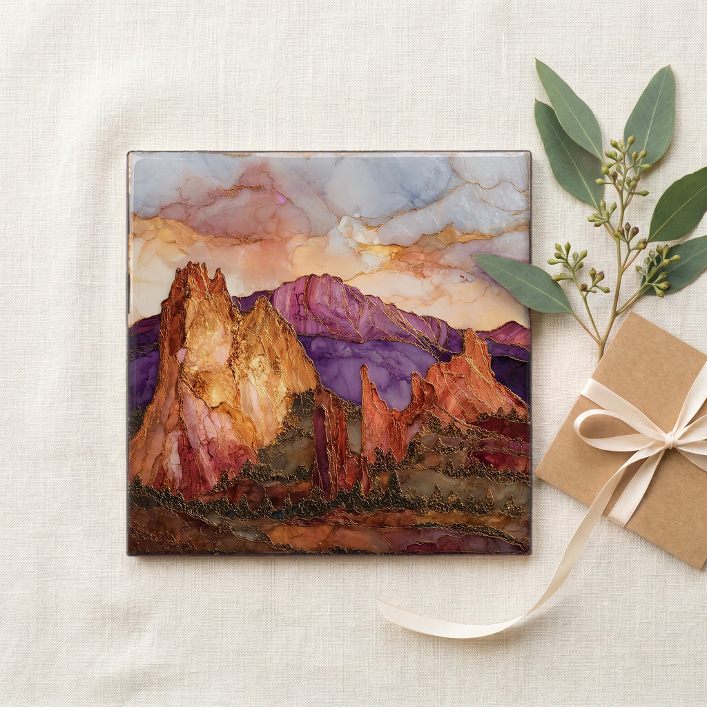 Pikes Peak from Garden of the Gods Front Range Ceramic Art Tile — gifting