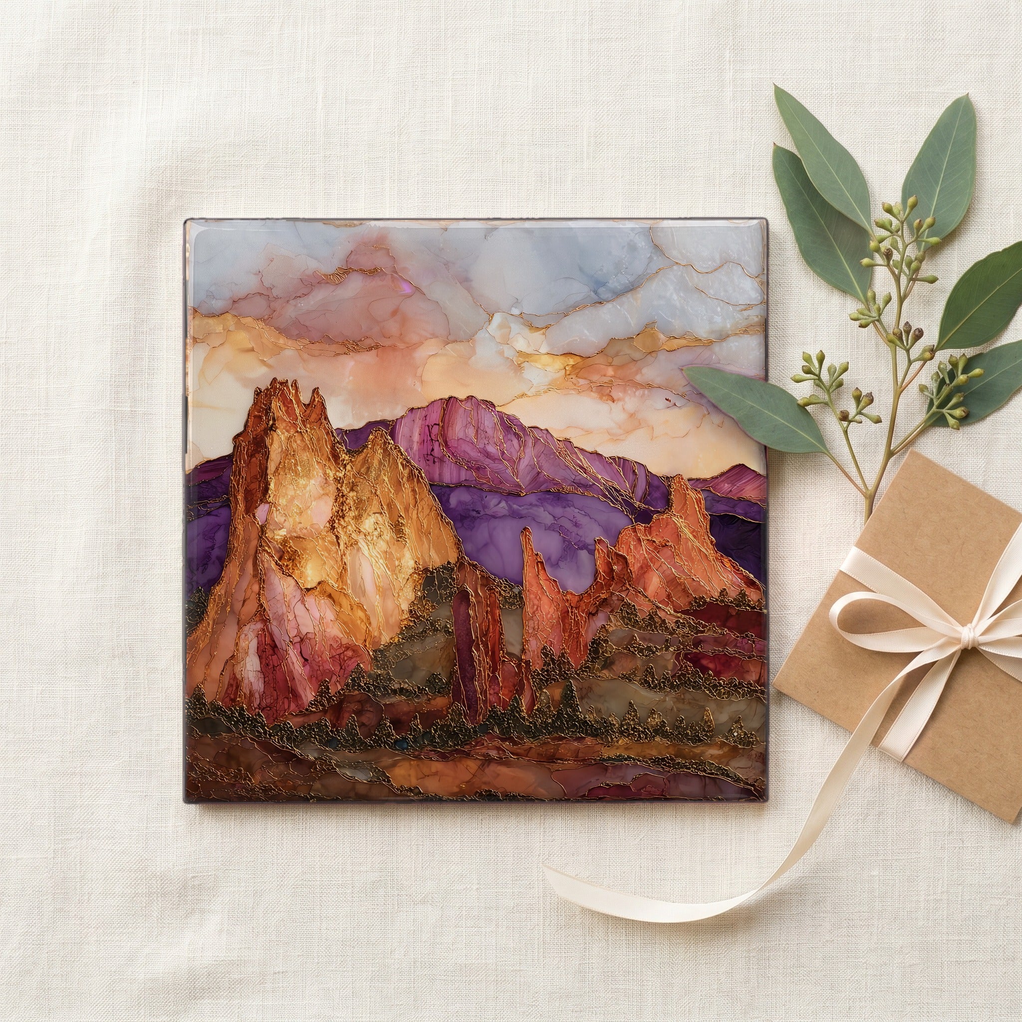 Pikes Peak from Garden of the Gods Front Range Ceramic Art Tile — gifting