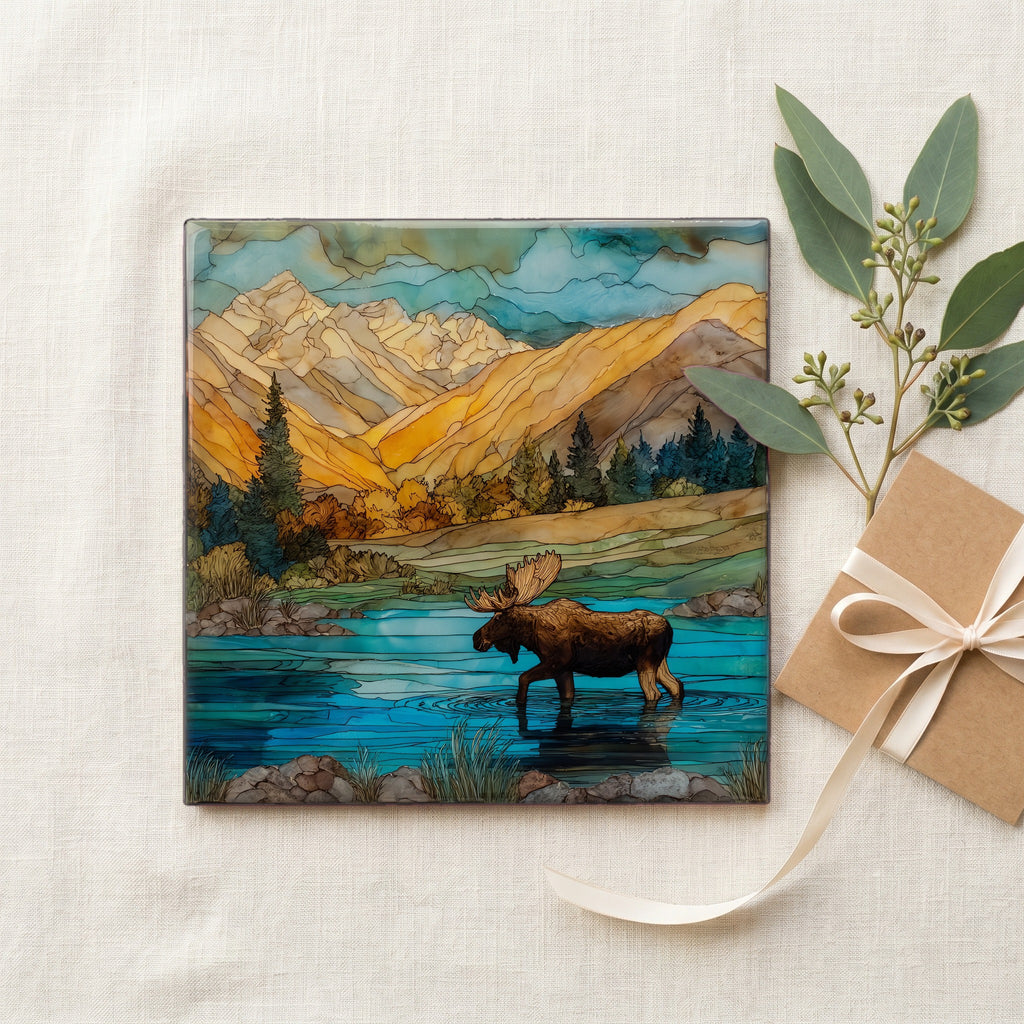 a bull moose wading the Gros — gifting