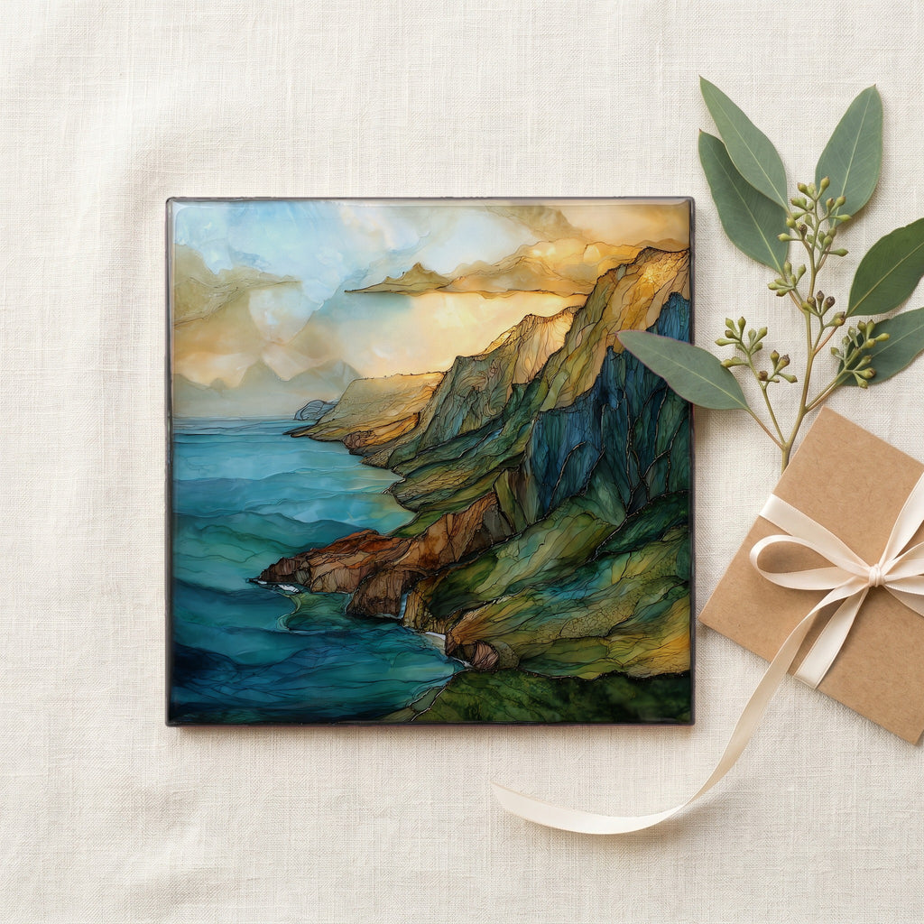 Na Pali Aerial Kauai Ceramic Art Tile — gifting