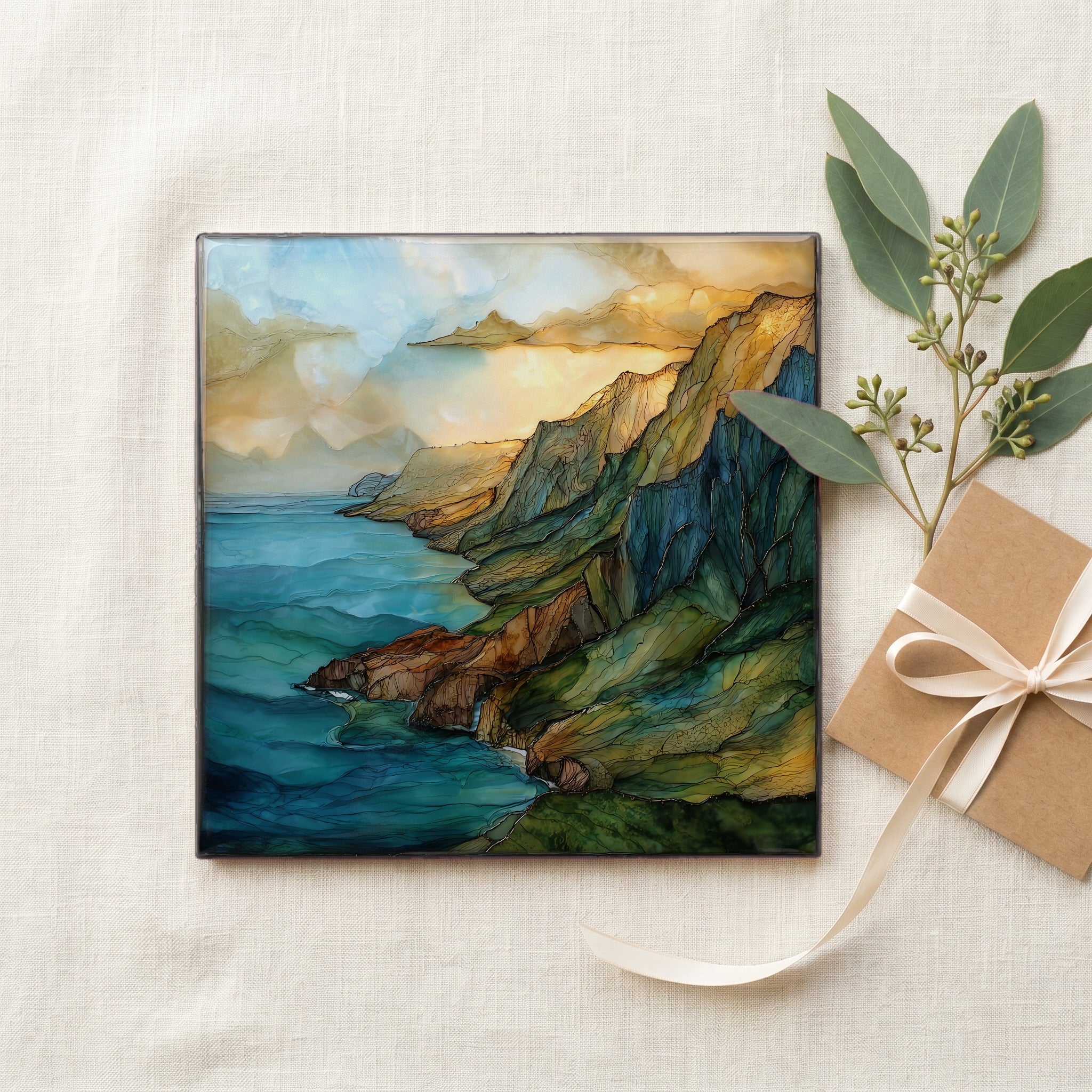 Na Pali Aerial Kauai Ceramic Art Tile — gifting