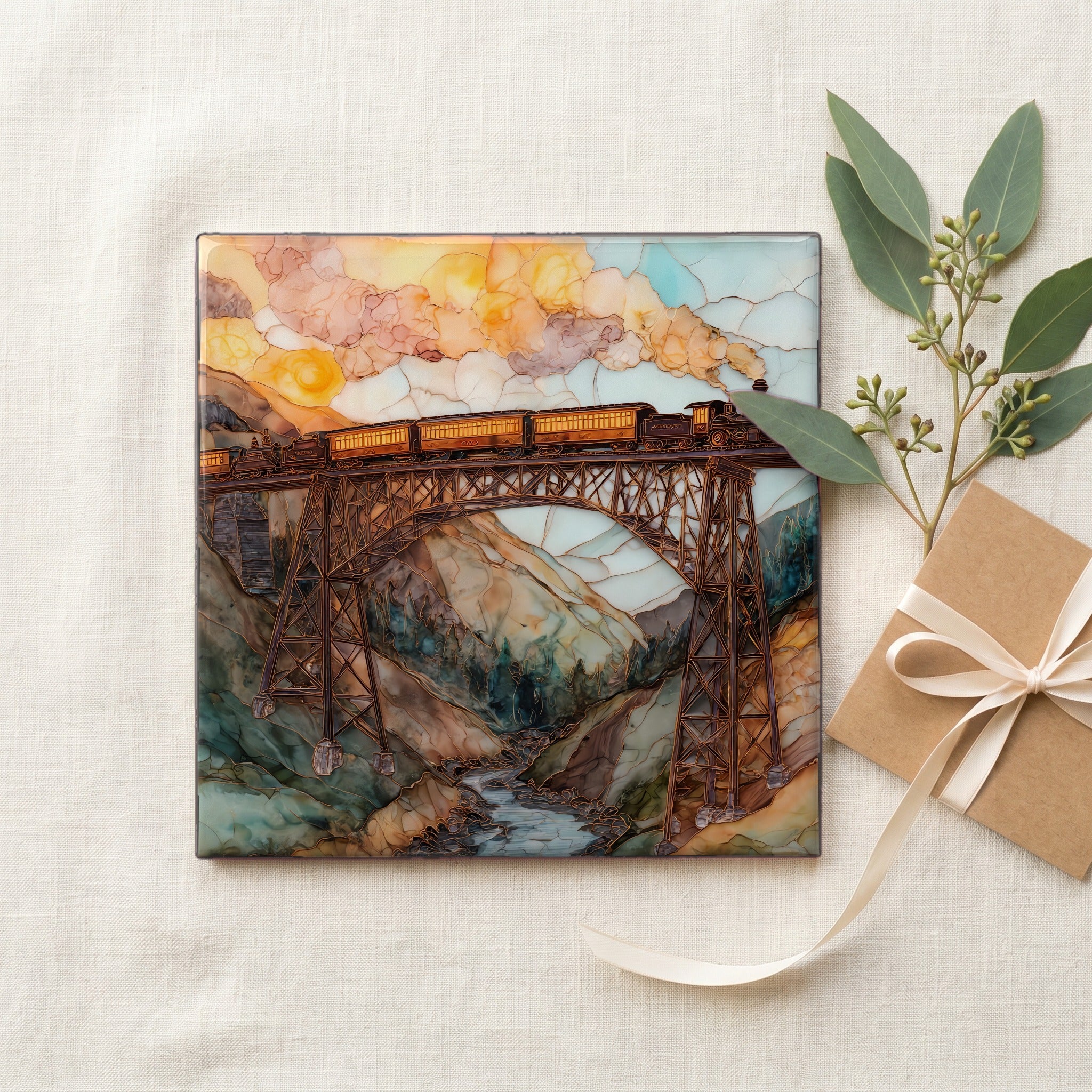 Georgetown Loop steam train Front Range Ceramic Art Tile — gifting