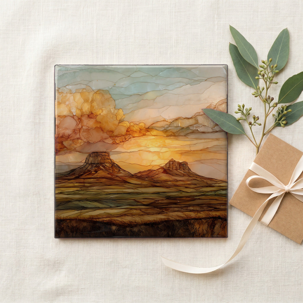 Pawnee Buttes on the plains Ceramic Art Tile — gifting