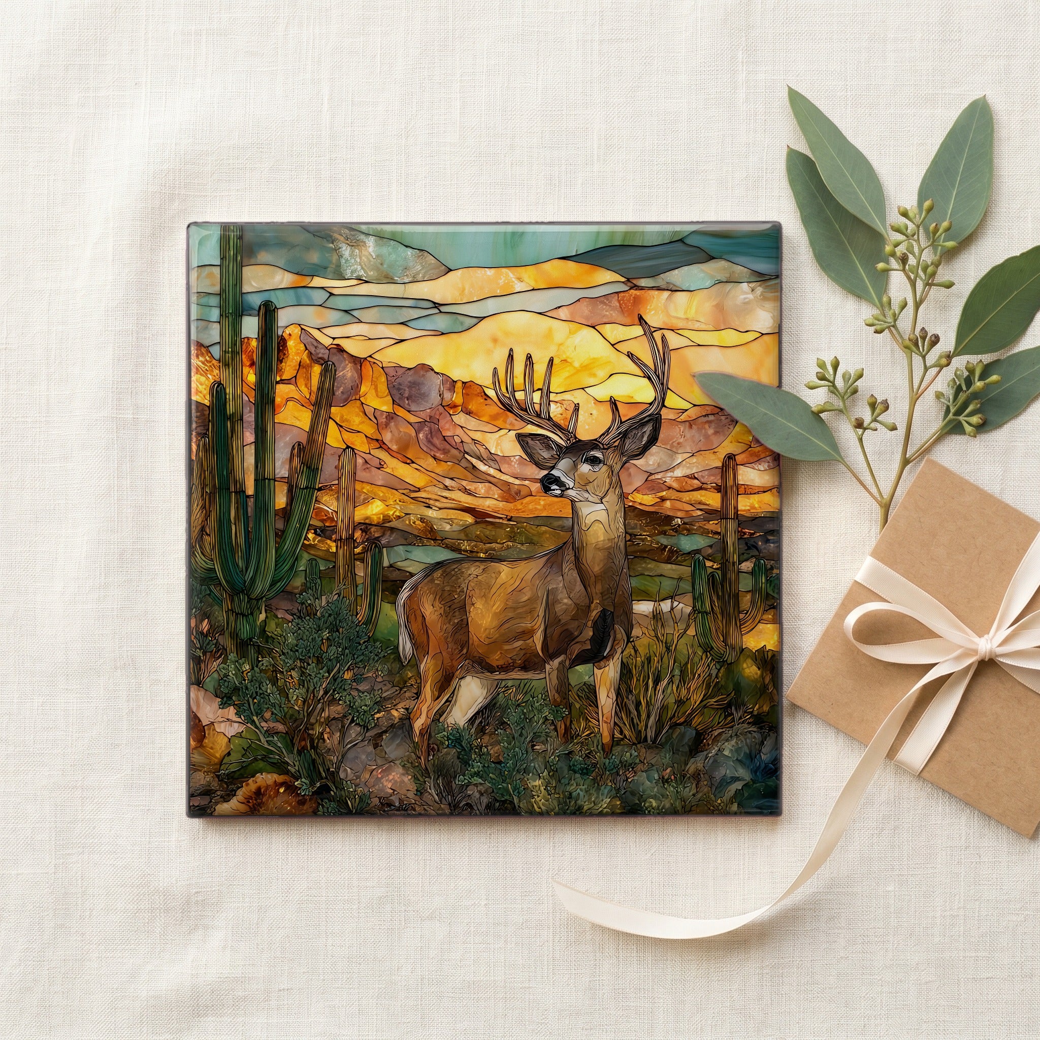 Desert mule deer at saguaro Sonoran Desert — gifting