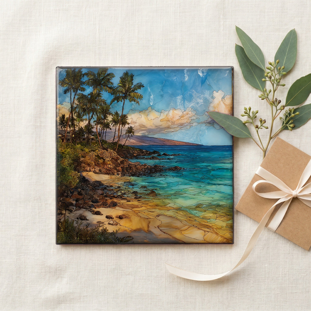 Wailea Coast Morning Maui Ceramic Art Tile — gifting
