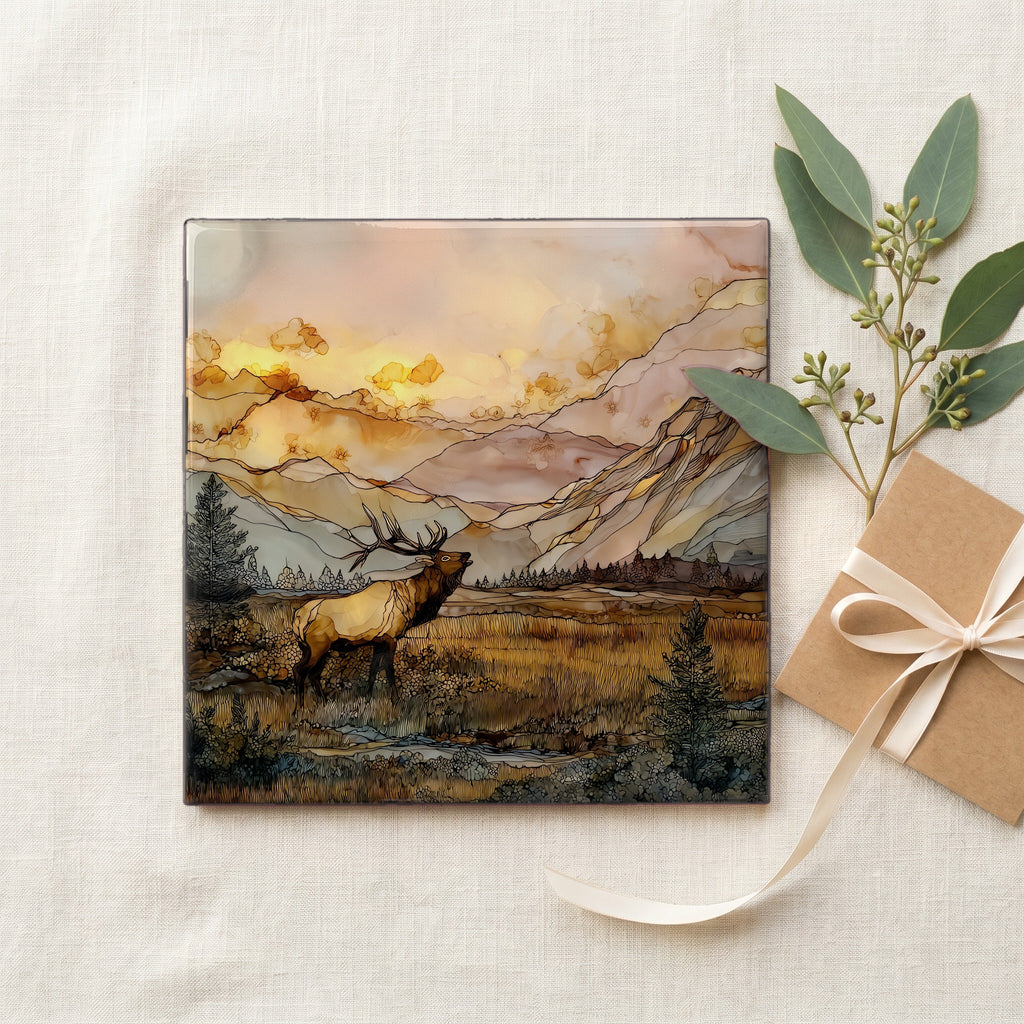 Moraine Park elk rut Rocky Mountain National Park Ceramic Art Tile — gifting