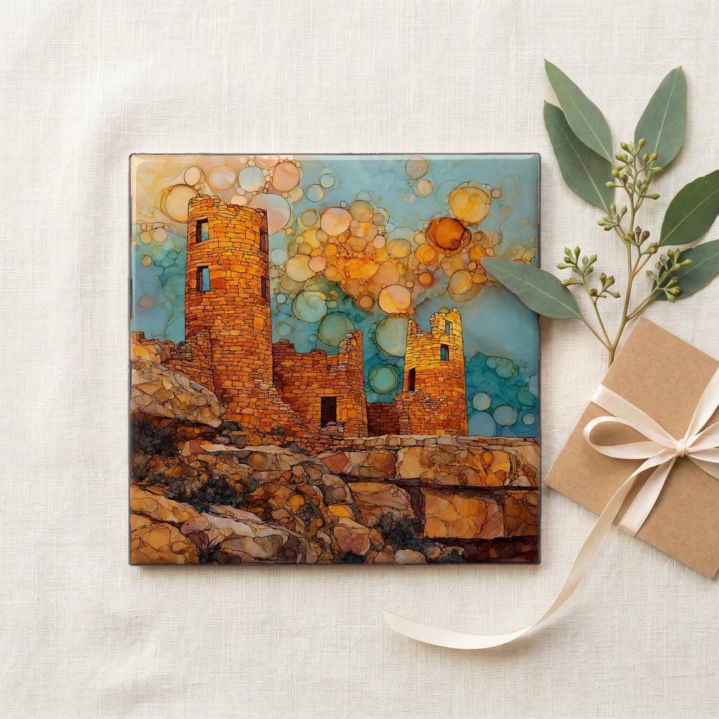 Hovenweep Holly Group Four Corners Ceramic Art Tile — gifting