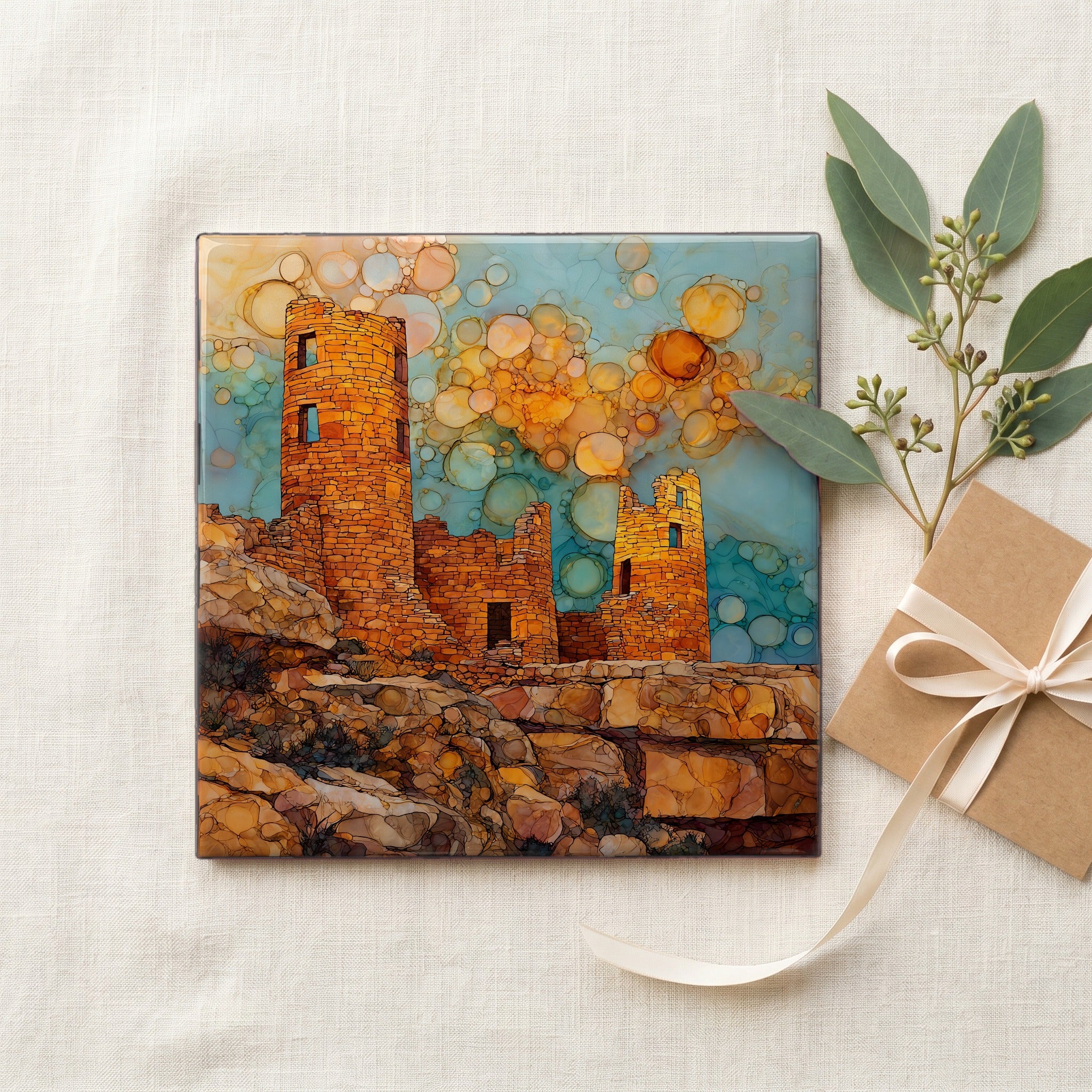 Hovenweep Holly Group Four Corners Ceramic Art Tile — gifting
