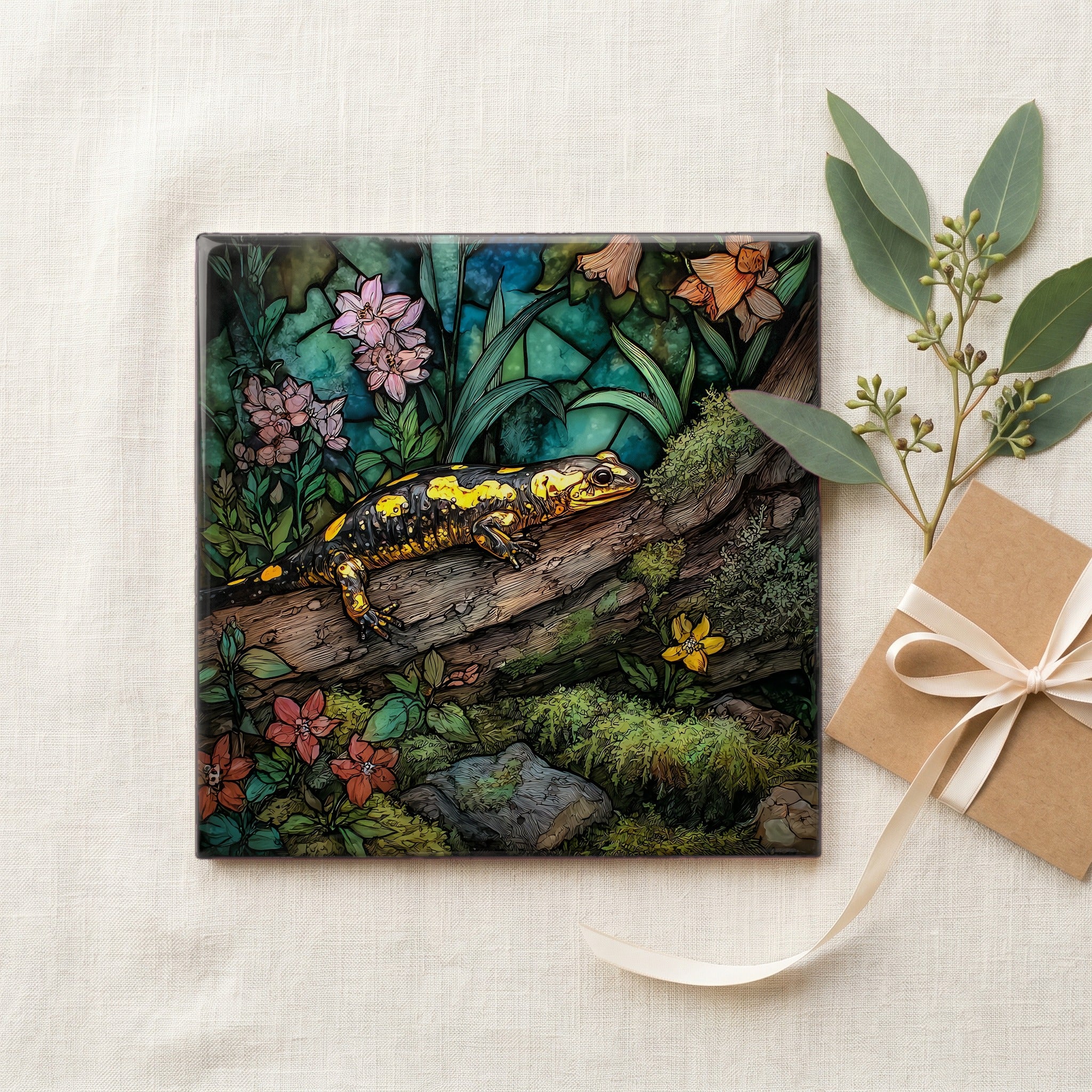 a black-and-yellow spotted salamander — gifting