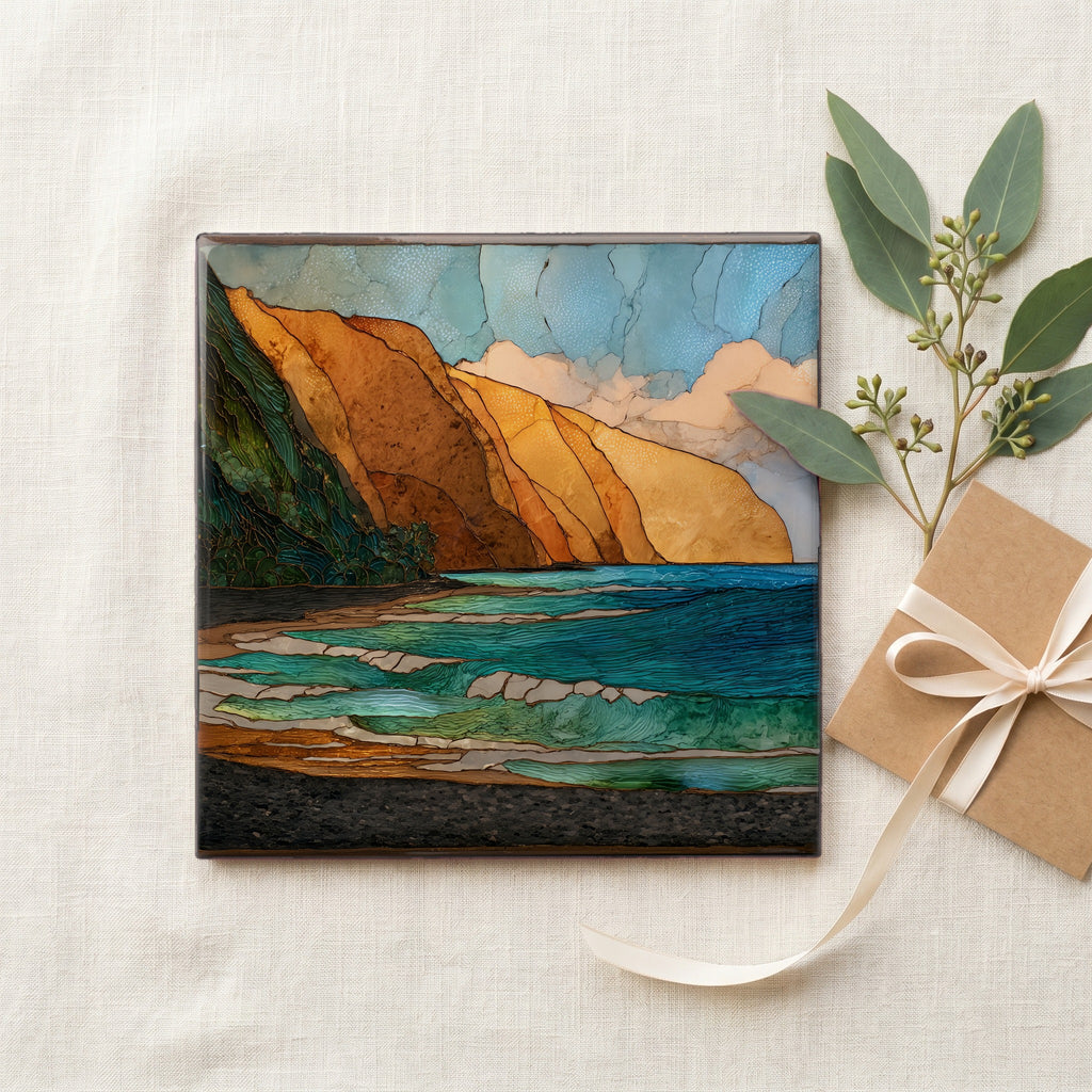 Pololu Black Sand Big Island Ceramic Art Tile — gifting